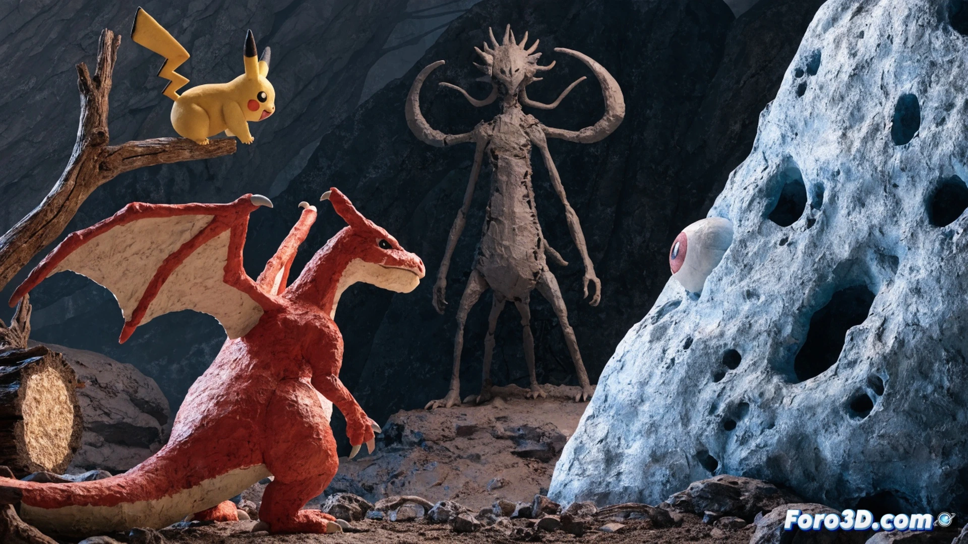 Stop-motion animators hands carefully adjusting a clay Pikachu puppet on a miniature set, small camera on tripod capturing each frame, clay smears visible on fingers, sculpting tools and reference sheets scattered on desk, warm studio lighting, cinematic documentary style, photorealistic textures, shallow depth of field focusing on the puppet, industrial workshop background with shelves of model parts, demonstrating meticulous manual craft process.