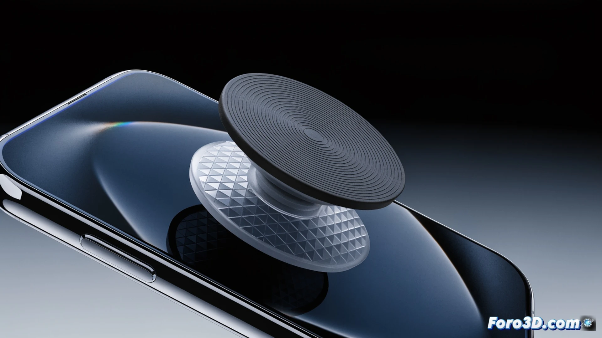 Ultra-thin smartphone grip measuring 2.6 mm thickness attached to back of modern phone, user hand sliding phone into tight jeans pocket showing no bulge, pocket fabric stretching slightly around slim profile, other hand holding a thicker PopSocket model nearby for size comparison, side-by-side demonstration of reduced bulk, photorealistic product photography style, clean white studio lighting, macro lens focus on edge thickness, denim texture visible, metallic hinge mechanism glinting, soft shadows emphasizing ultra-slim silhouette, cinematic technical product visualization