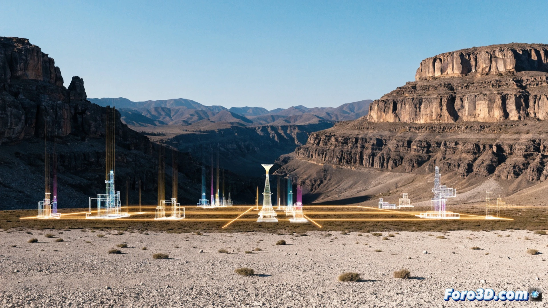 Photorealistic scene of a barren Venezuelan street with a person holding a smartphone, a 3D holographic oil well floating in the air above an empty lot, visible only through the device screen, while real rusty pipelines lie hidden under cracked ground, augmented reality interface showing health clinic icons and financial data overlaying the virtual well, cinematic lighting with harsh sun and deep shadows, hyper-detailed textures of asphalt, concrete, and metal, technical engineering visualization showing the contrast between virtual monument and hidden real infrastructure, dramatic atmosphere emphasising the paradox of invisible resources and public health promises