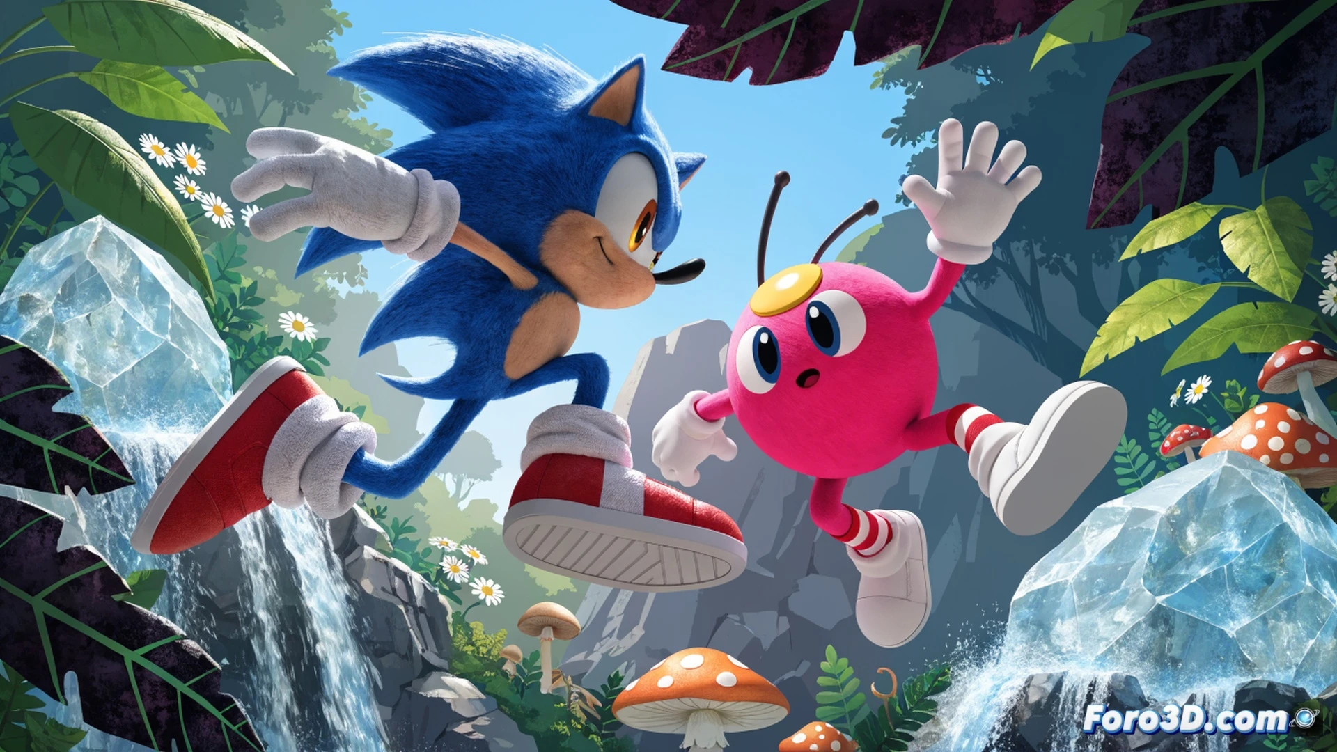 Sonic Pico Park game development scene, game designer holding a stylus while editing a chaotic multiplayer level on a widescreen monitor, Sega crossover assets like blue hedgehog sprites and golden rings floating in a digital workspace, software interface showing collision detection and physics engine parameters, stress-testing tools visible on a secondary screen, dramatic lighting from monitor glow, cinematic technical visualization, photorealistic engineering render, action showing a programmer adjusting latency sliders during a playtest session