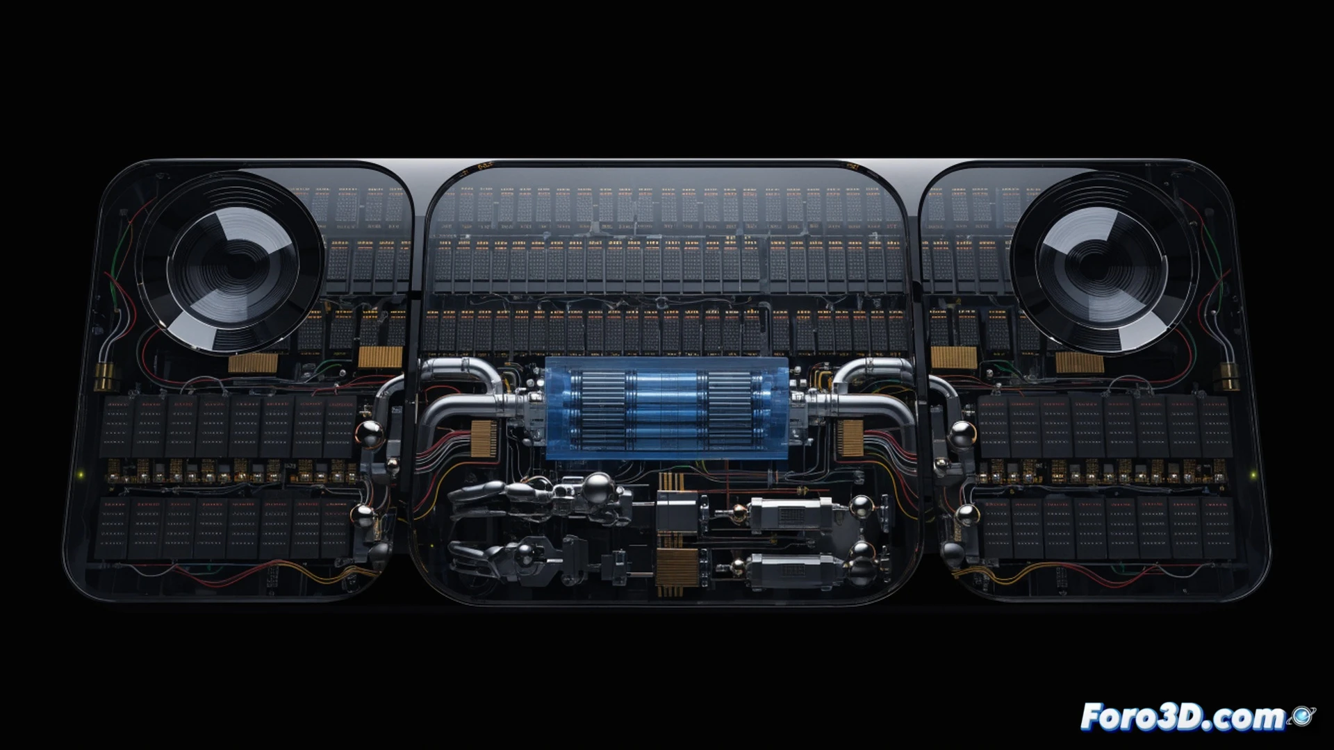 Photorealistic engineering visualization of a disassembled PS6 console motherboard, multiple memory chip modules glowing with intense heat, a robotic assembly arm inserting a RAM stick while a digital price tag hologram floats above showing a rising euro symbol, worker in background monitoring a screen with red cost spike graph, metallic heatsinks and complex circuitry visible, dramatic industrial lighting with cool blue and warm orange contrast, ultra-detailed components, cinematic depth of field, high-tech factory setting, realistic materials and shadows