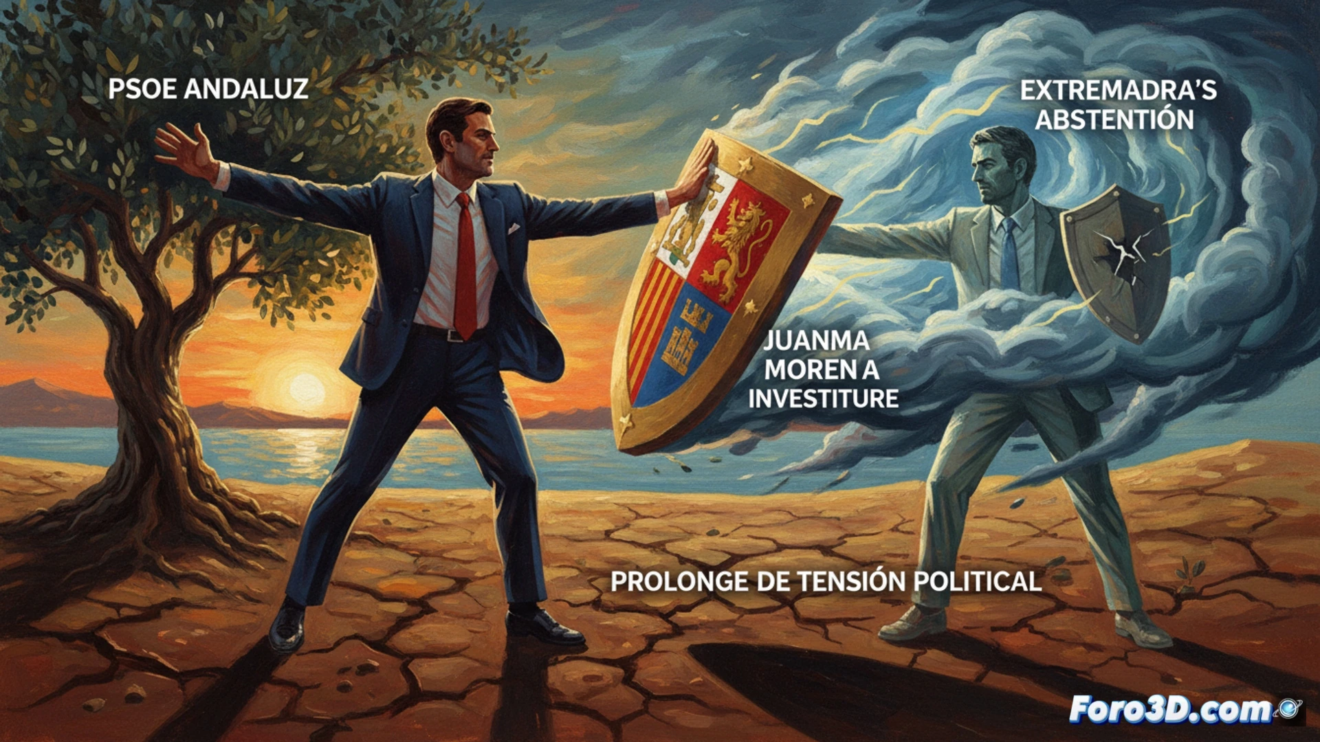 Two political figures in a tense standoff inside a modern parliamentary chamber, one holding a red document marked with an abstention symbol while the other firmly pushes it away, digital voting screens on the wall showing red and green lights flickering, wooden desks with microphones and papers scattered, a broken chain of communication visible between two regional delegation tables, cinematic photorealistic style, dramatic overhead lighting casting sharp shadows, metallic and glass interior details, political tension visualized through body language and blocked handshake gesture, hyper-detailed textures on suits and furniture