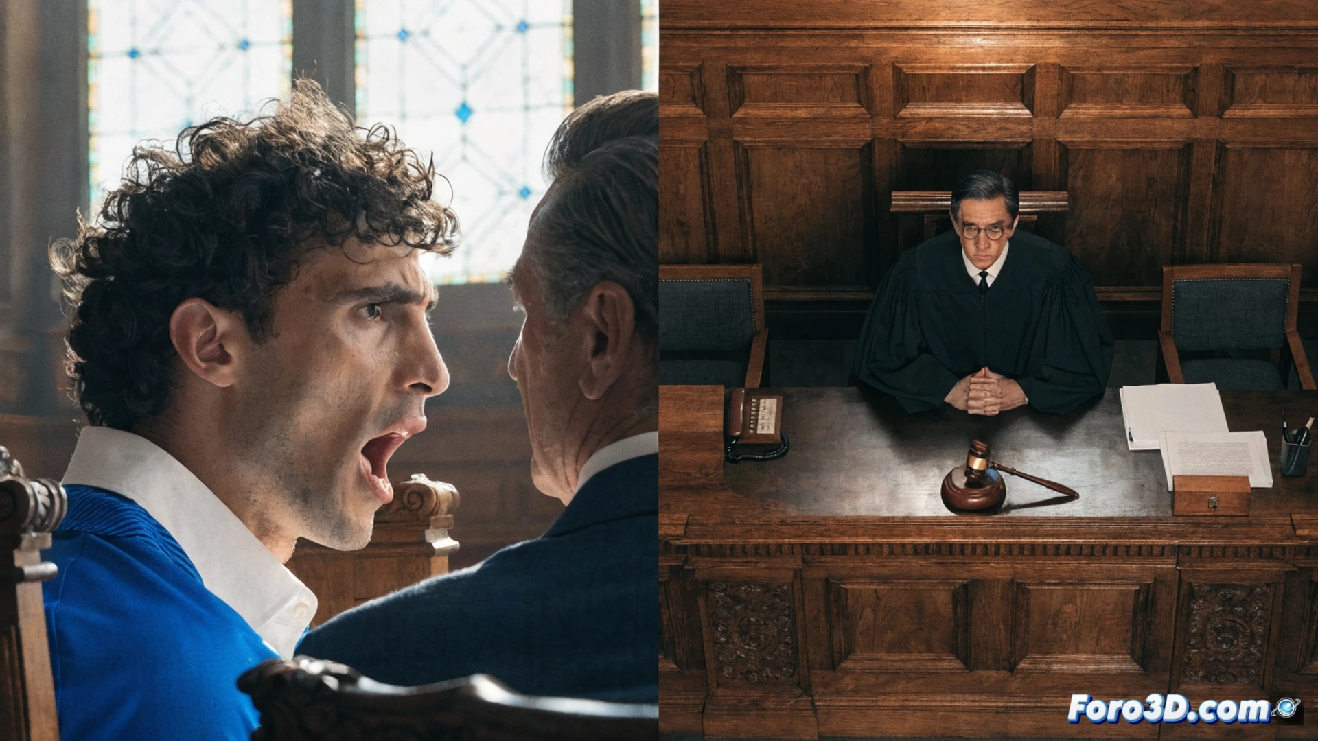 courtroom scene with a wooden judge s bench and gavel in foreground, a football player in casual clothes standing beside a lawyer, both looking at a legal document on a table, digital tablet displaying a law code icon, law books on shelves behind, dramatic chiaroscuro lighting, photorealistic technical illustration, high contrast shadows, legal atmosphere, cinematic composition, ultra-detailed textures of wood and paper