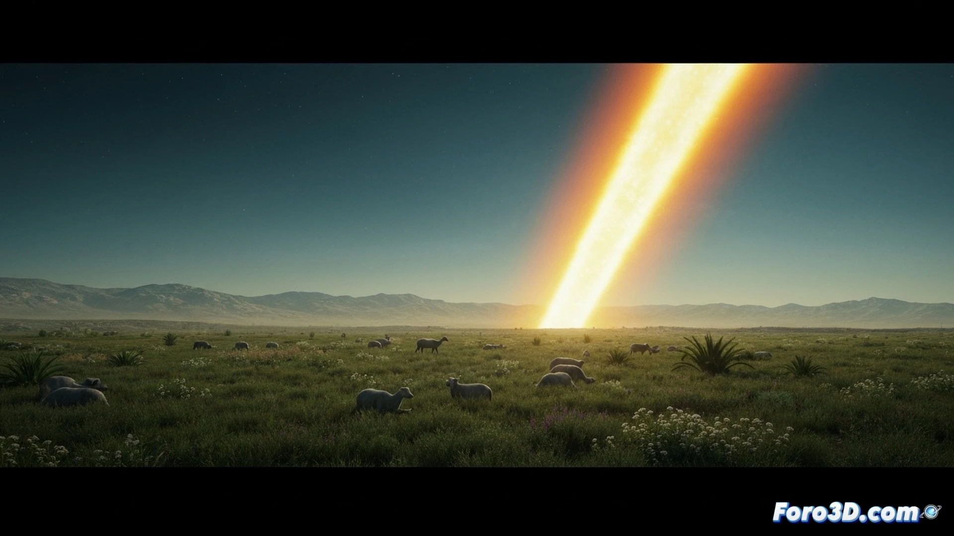Earth viewed from space, a massive gamma ray burst striking the planet's upper atmosphere, ozone layer disintegrating into glowing fragments while ultraviolet radiation floods through, trees and animals on the surface visibly withering and collapsing, atmospheric shockwaves rippling outward, cinematic space disaster visualization, hyper-detailed planetary surface with burning forests and dead oceans, dramatic cosmic lighting with intense purple-white gamma rays, photorealistic astronomical render, showing the moment of global sterilization in progress