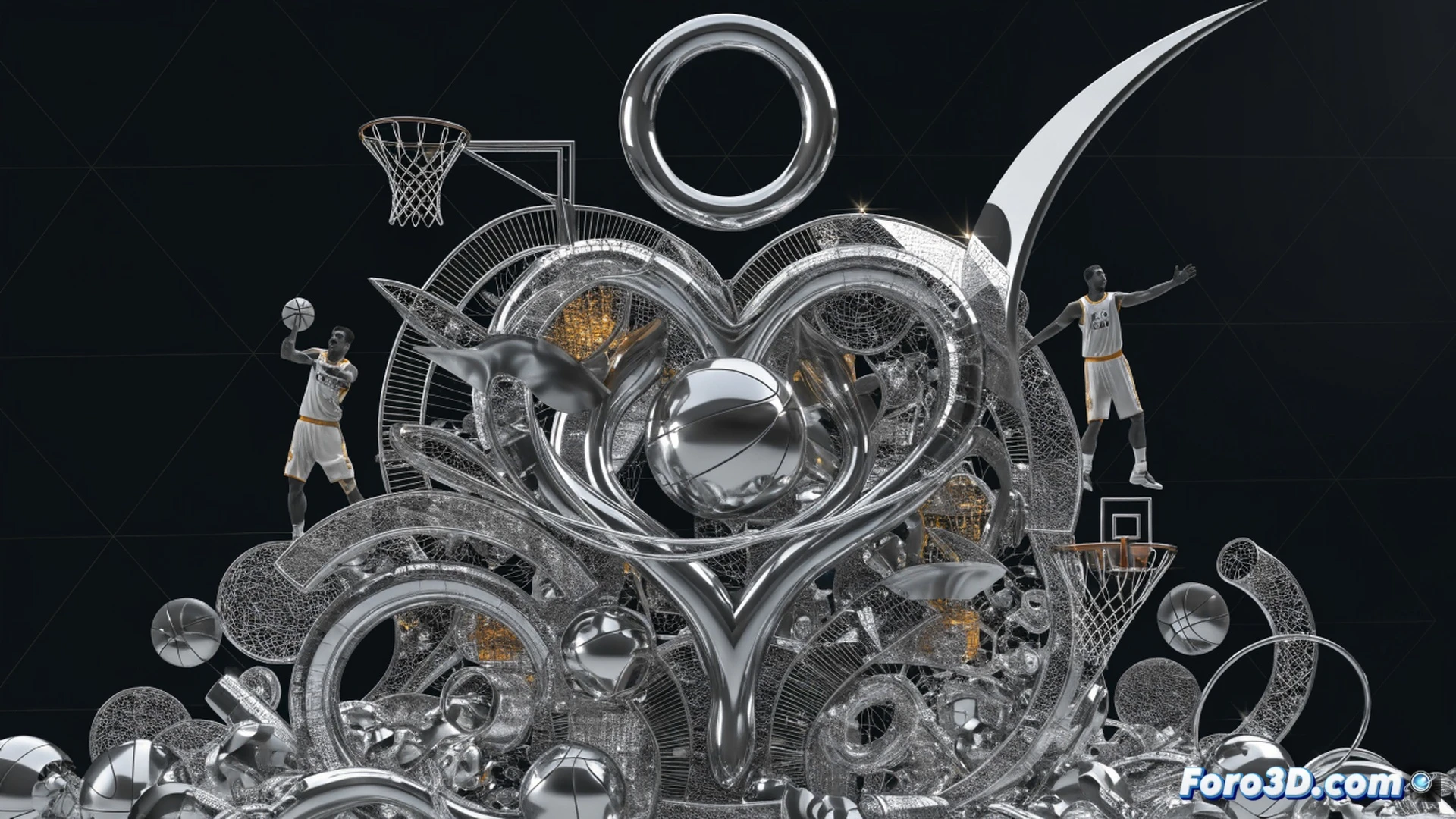Real Madrid basketball jersey with a glowing European contract extending into a futuristic 2036 horizon, a basketball morphing into a lock securing a Euroleague trophy, while a distant NBA logo fades into shadow, action of signing a legal document with a pen, scattered euro coins and a city skyline of Madrid in the background, photorealistic cinematic visualization, dramatic stadium lighting, deep blue and gold tones, hyper-detailed fabric texture, glowing holographic contract lines, technical sports illustration