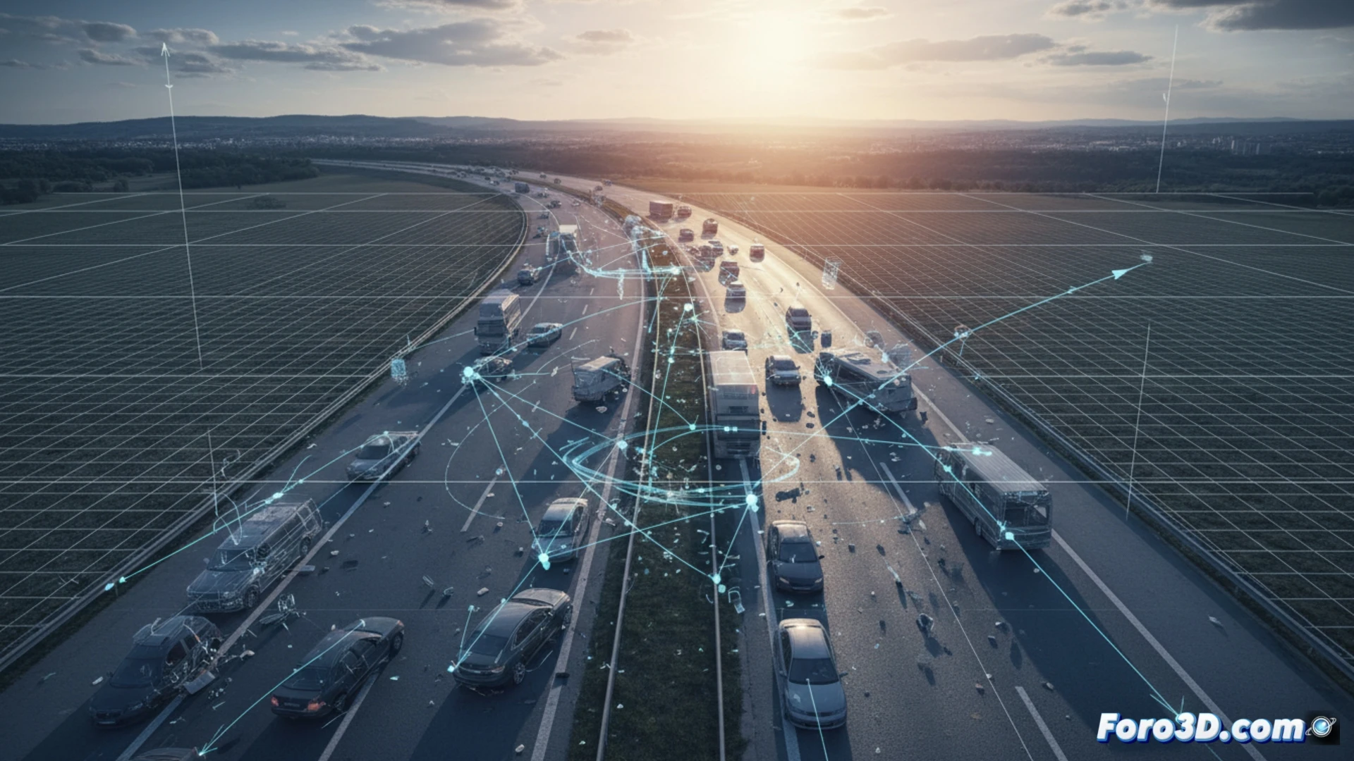 Reconstrucción 3D de carambola múltiple en Autovía del Norte con simulación forense de colisiones