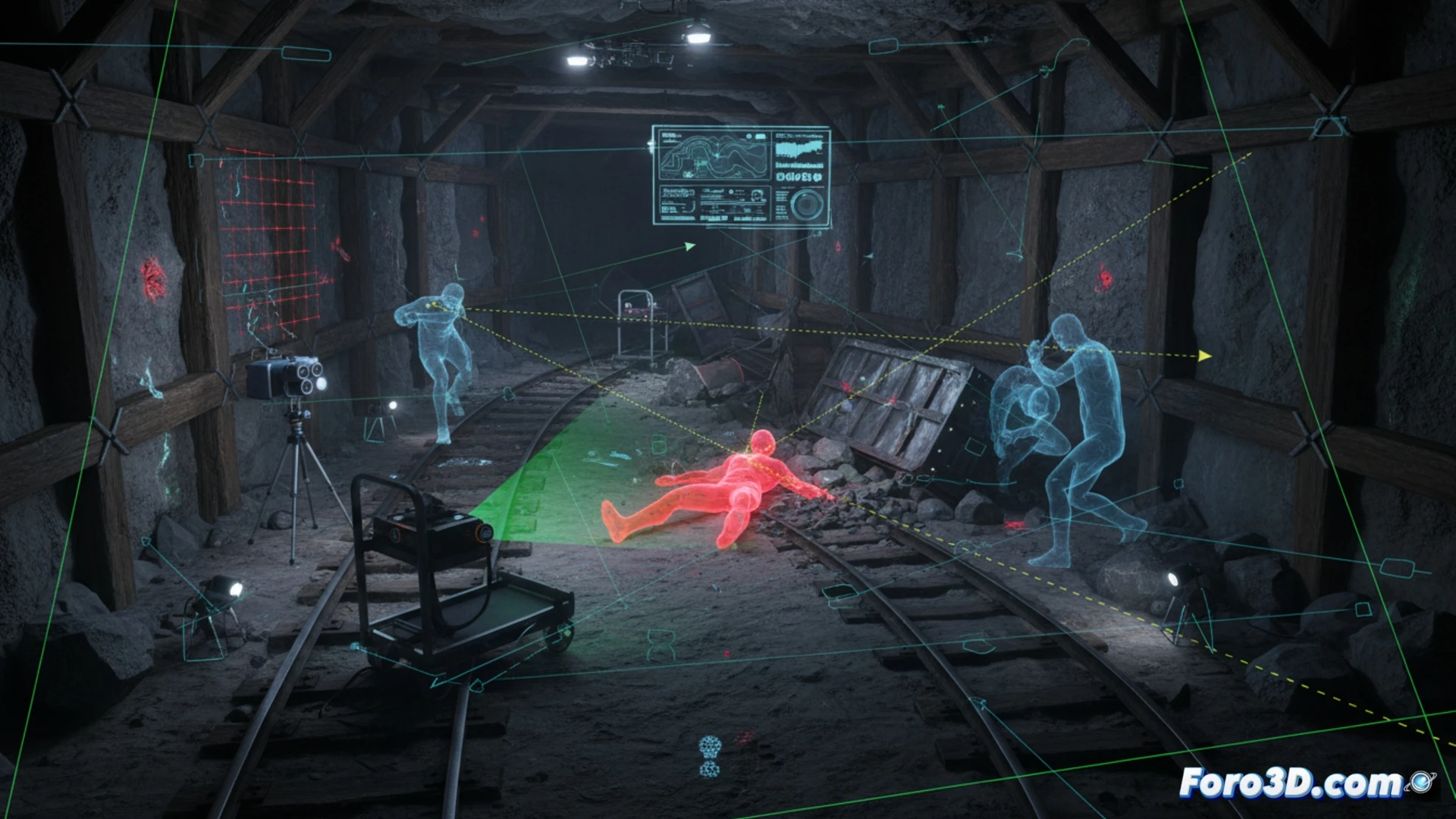 Reconstrucción 3D forense en mina subterránea con iluminación controlada y escaneo LiDAR