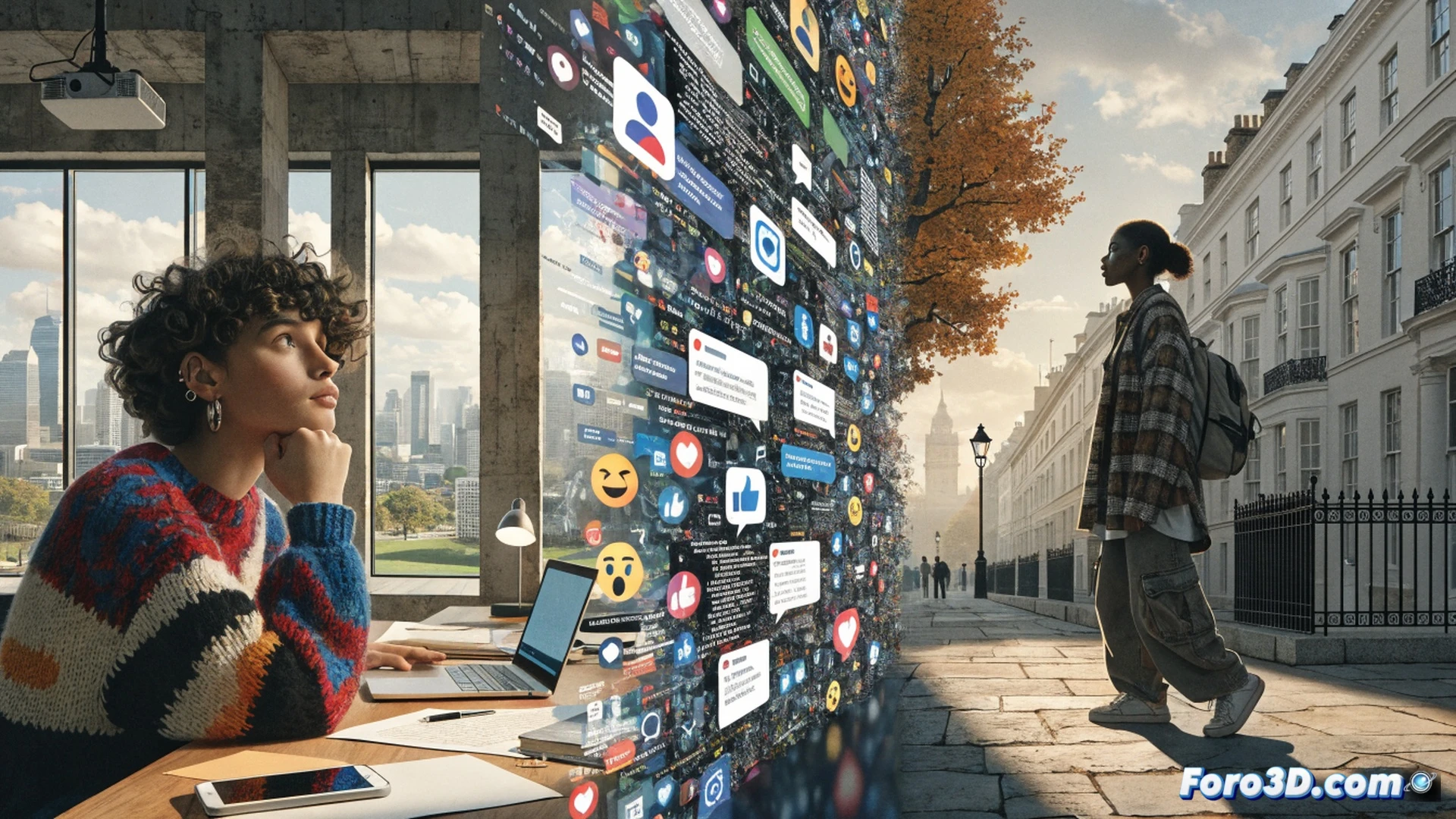 photorealistic scene of a sleek smartphone screen displaying a red parental lock icon, a child’s hand reaching for the device while an adult’s hand gently pulls it back, digital warning symbols floating in the air, blurred social media app icons in the background, soft blue light from the screen casting shadows, warm ambient room lighting, cinematic technical illustration, hyper-detailed textures, controlled tension, realistic safety interface overlay