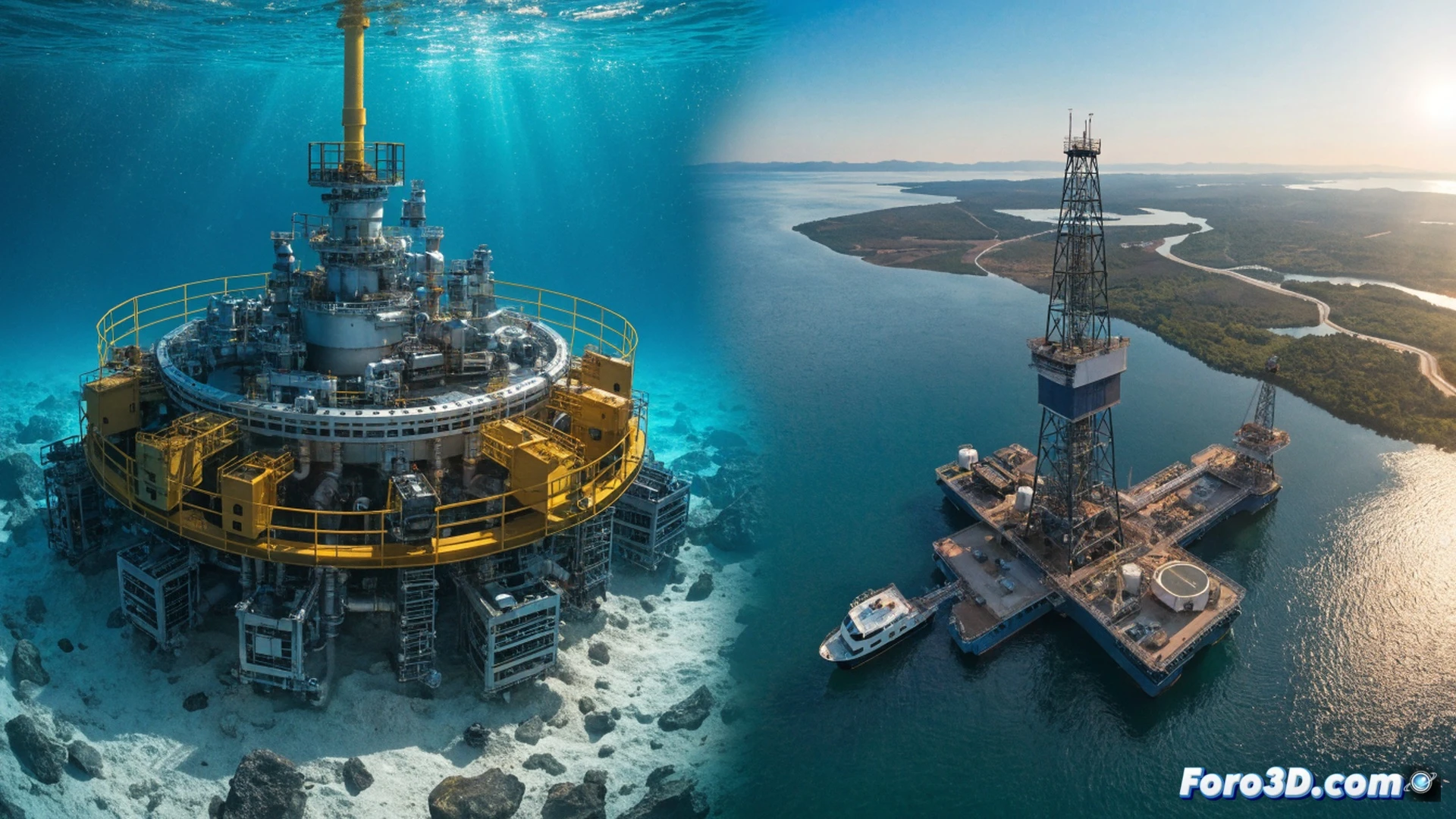 Offshore oil platform extraction at Lago de Maracaibo, Repsol engineers monitoring drilling control panels during exploratory test at Horcón field, PDVSA technicians adjusting valve assembly on riser pipes while crude flows through separator unit, industrial safety lights illuminating metallic rig structure, hydraulic pumps operating under evening sky, cinematic engineering visualization, realistic industrial textures, photorealistic technical render