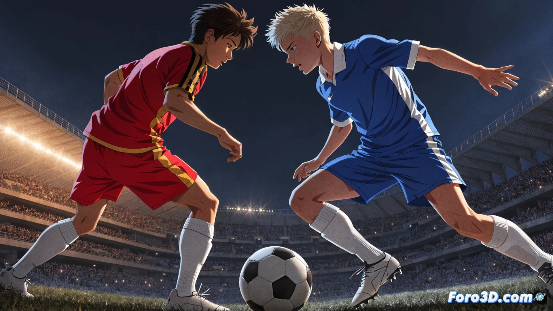 cómic japonés abierto sobre una mesa de diseño, páginas con viñetas de fútbol y personajes en acción, una imprenta industrial al fondo mostrando rodillos de tinta y papel detenido durante el proceso de impresión, un reloj de pared marcando las 11:59, herramientas de encuadernación y una lupa sobre un boceto de Oliver y Benji, estilo ilustración técnica cinematográfica, iluminación dramática con contraste de luces y sombras, textura de papel satinado y tinta fresca, render fotorrealista