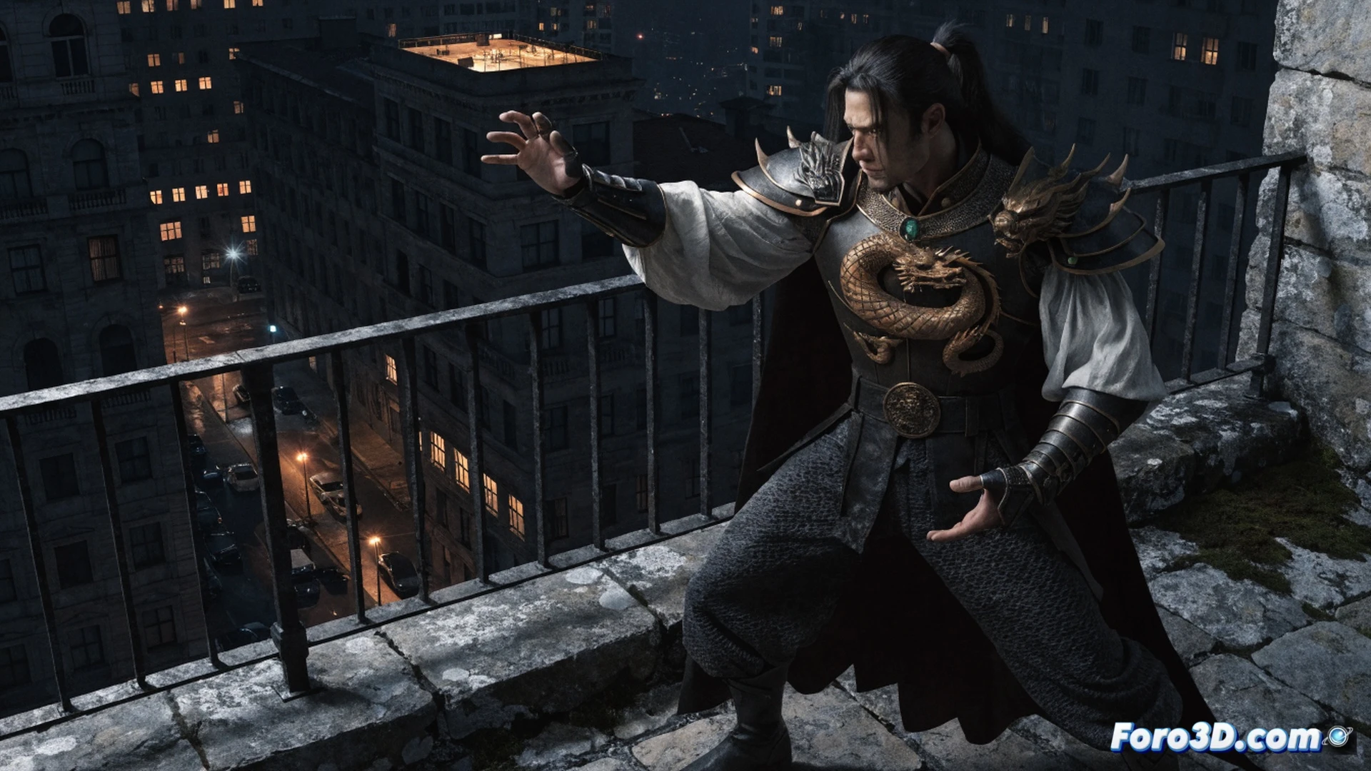A martial arts master in a 1970s dojo, performing a flying side kick while punching through a wooden training dummy, splintered wood exploding outward, vintage comic book style with heavy ink lines and faded paper texture, dramatic low-angle perspective, dust particles suspended in shafts of light from high windows, worn concrete floor, exposed brick walls, shadowy figure in background holding nunchucks, cinematic martial arts film lighting, sepia-toned with muted red accents, hyper-detailed muscle definition and fabric folds, motion blur on striking foot and fist, technical illustration of combat biomechanics, photorealistic but stylized as aged comic panel
