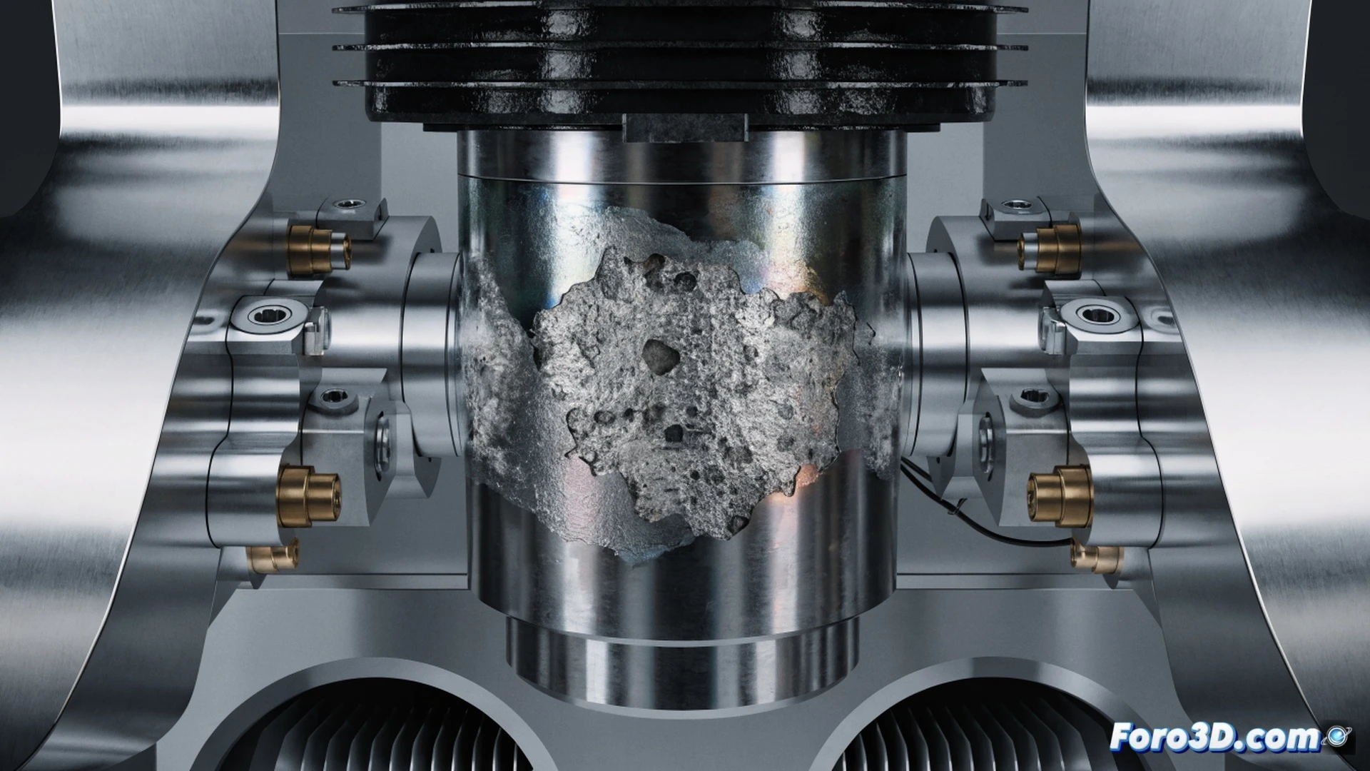 Photorealistic engineering visualization of a high-precision CNC milling machine, chemical acid being selectively applied to the machine spindle shaft during maintenance, corrosive liquid etching the metallic surface altering roughness parameters, close-up view of the attack in progress, dripping acid on precision bearings, damaged micro-finish visible under inspection light, industrial workshop setting with safety barriers and warning signs, dramatic shadows highlighting sabotage action, ultra-detailed metallic textures, cinematic industrial lighting, technical illustration style with focus on mechanical components and corrosive process
