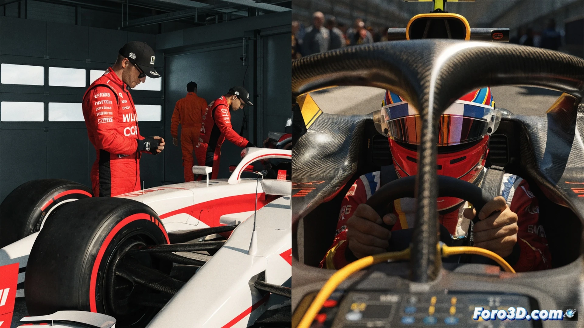 Carlos Sainz standing at a pit wall crossroads, Williams pit crew working on a stationary FW46 car in background, left path shows a glowing 2028 concept car with green energy particles, right path shows a fading championship trophy, digital countdown clock showing years ticking down to 2030, holographic F1 technical diagrams floating in air, carbon fiber steering wheel in his hand, racing suit partially unzipped, contemplative pose, cinematic engineering visualization, dramatic shadow lighting, photorealistic, industrial garage atmosphere, metallic reflections, high detail on composite materials