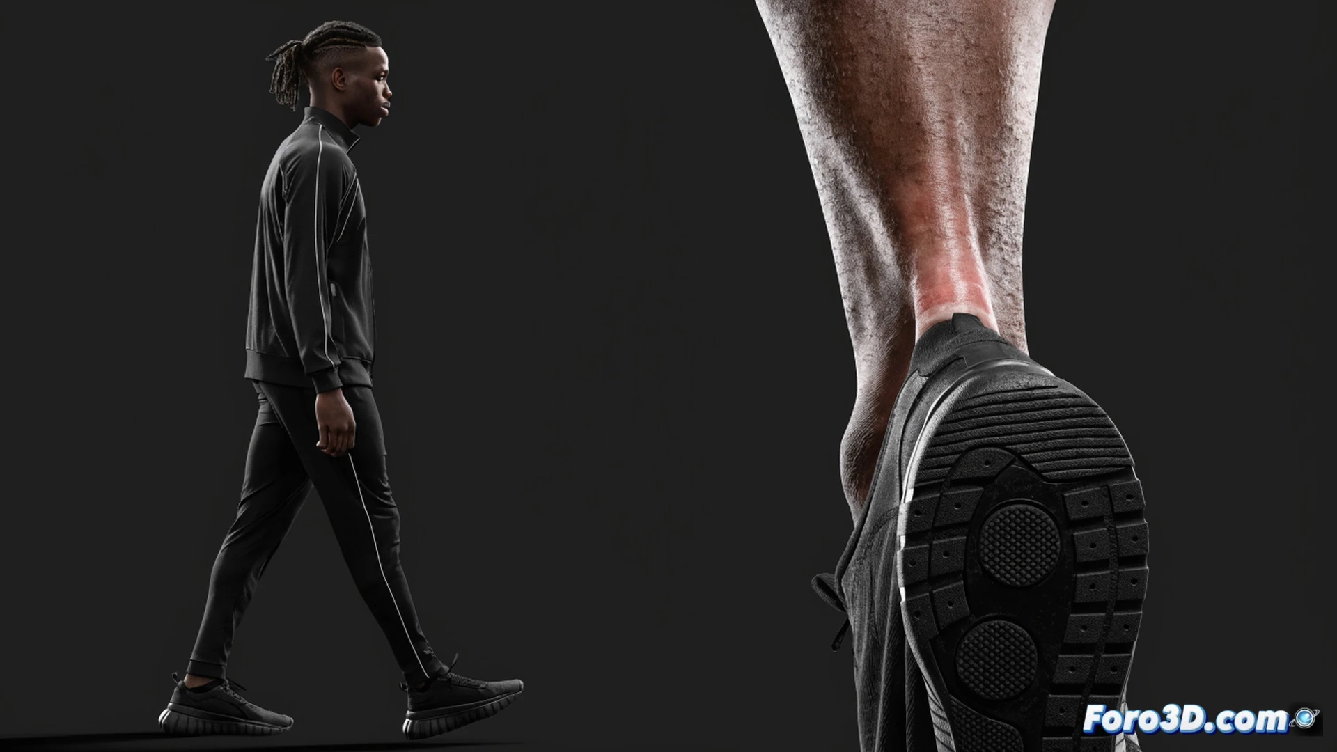 Illustration: Premier League footballer in training kit, left foot planted on grass, right heel elevated, hand gripping lower calf where Achilles tendon connects. Visible strain lines radiating from tendon area, glowing heat map overlay indicating stress concentration. Behind him, a translucent tactical screen showing match schedule with red X marks on training days and green checkmarks on match days. Soft evening stadium lighting, photorealistic sports medicine visualization, cinematic depth of field, medical diagram style with biomechanical markers, realistic skin texture, sweat droplets catching light, technical injury assessment scene.