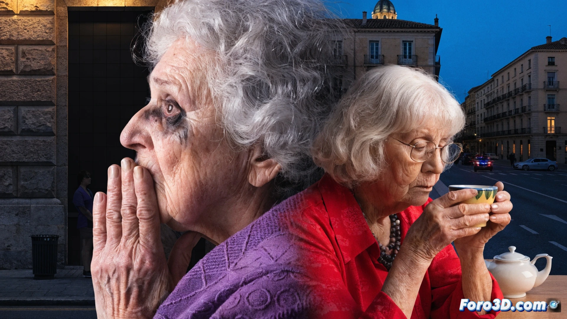 Photorealistic scene of an elderly woman seated at a kitchen table, her hand resting on a landline telephone receiver while a younger woman stands beside her, gently placing a brochure titled Centro de Información a la Mujer on the table. In the background, a window shows a blurred view of Salamanca’s Plaza Mayor. The woman’s expression shows hesitation, the younger woman offers a reassuring hand gesture. Cinematic lighting, warm tones, focus on the telephone and brochure as symbols of accessible help, technical illustration style, soft shadows, realistic textures of wood and fabric.