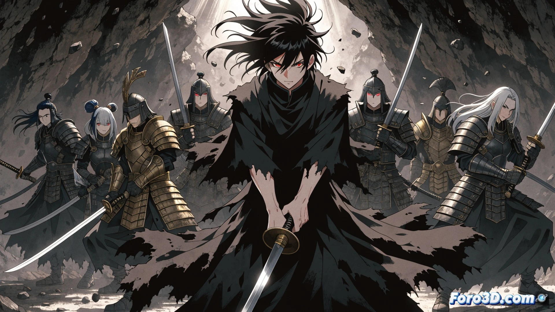 Samurai warrior in futuristic armor crumbling into digital fragments while surrounded by complex holographic battle data streams, katana blade shattering mid-swing against a glowing energy shield, failed launch sequence panel on a sci-fi starship control console showing error codes, dense mechanical diagrams floating in the background with tangled wireframes, cinematic engineering visualization, dramatic side lighting casting long shadows, dust particles suspended in air, metallic surfaces with scratched wear, photorealistic technical render, cold blue and orange contrast lighting, motion blur on collapsing structures