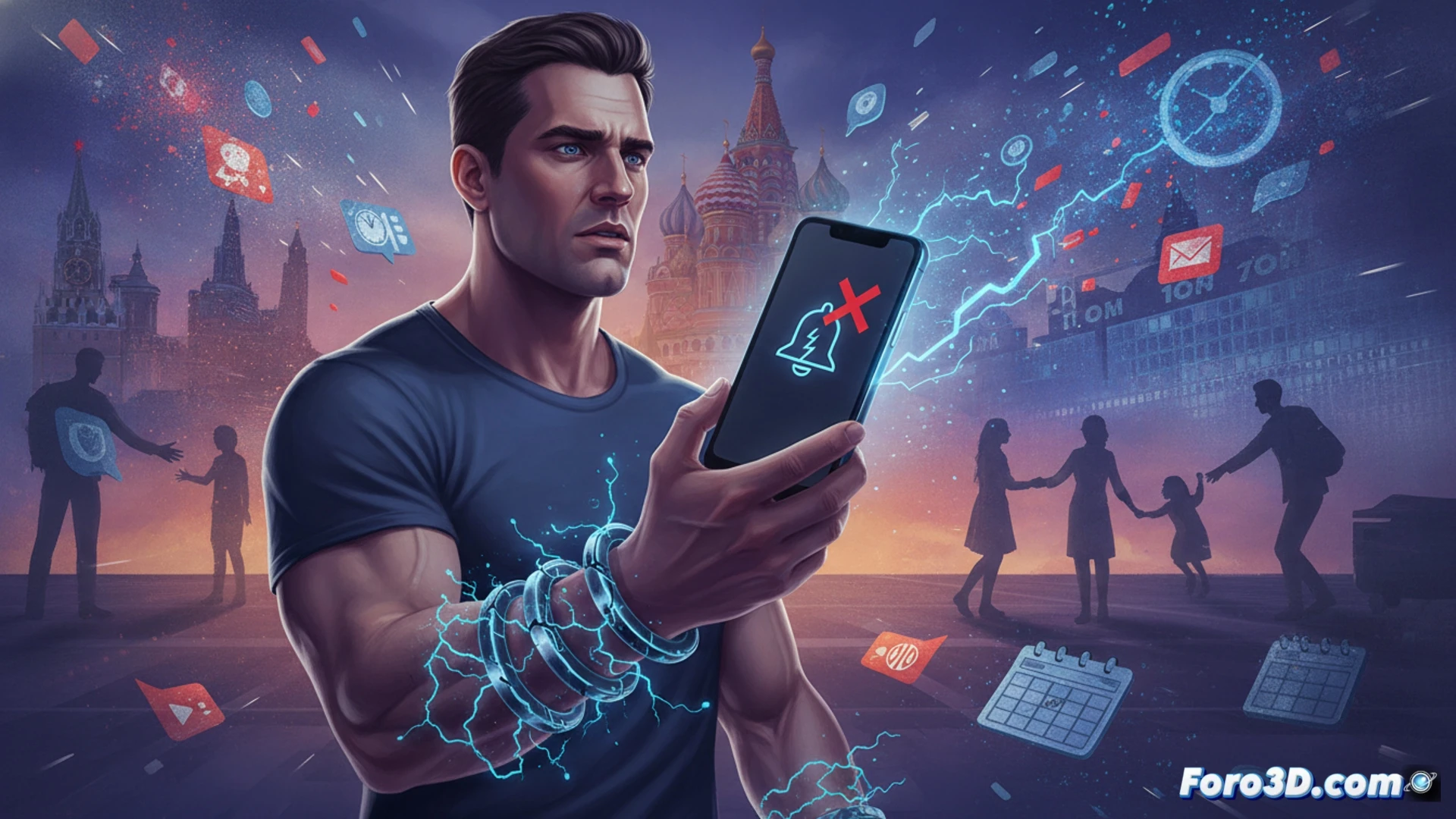Photorealistic cinematic scene showing an iPhone screen with the Max app open, a hand tapping the app icon repeatedly while no push notification badge appears, the interface showing unread messages with timestamps indicating hours of delay, a frustrated user in the background checking the phone, dark ambient lighting with blue screen glow, iOS status bar visible, network connectivity icons faintly crossed out, technical illustration style, ultra-detailed smartphone textures, glass reflections, dramatic shadows emphasizing isolation