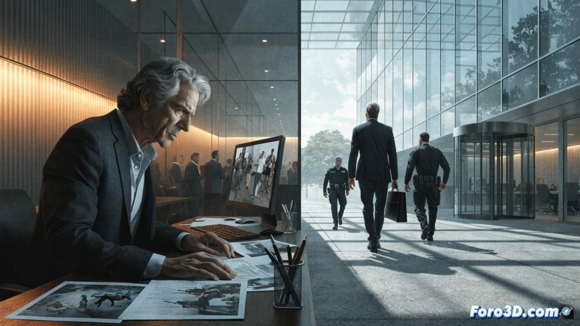 Veteran journalist in a CBS news control room, pointing at a monitor showing manipulated protest footage, while a network executive gestures toward a police immigration badge on screen, editing software timeline visible with altered timecodes, red warning overlay on a news headline graphic, newsroom chaos with staff arguing in background, cinematic photorealistic style, dramatic overhead lighting casting shadows on editing consoles, tension visible in body language, hyper-detailed studio equipment and cables, realistic broadcast production environment