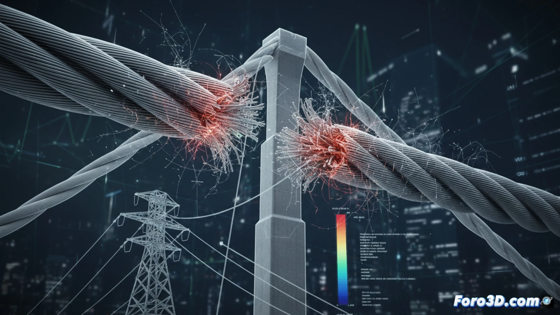 Simulación 3D de corte sísmico en cable tensado de puente colgante durante terremoto