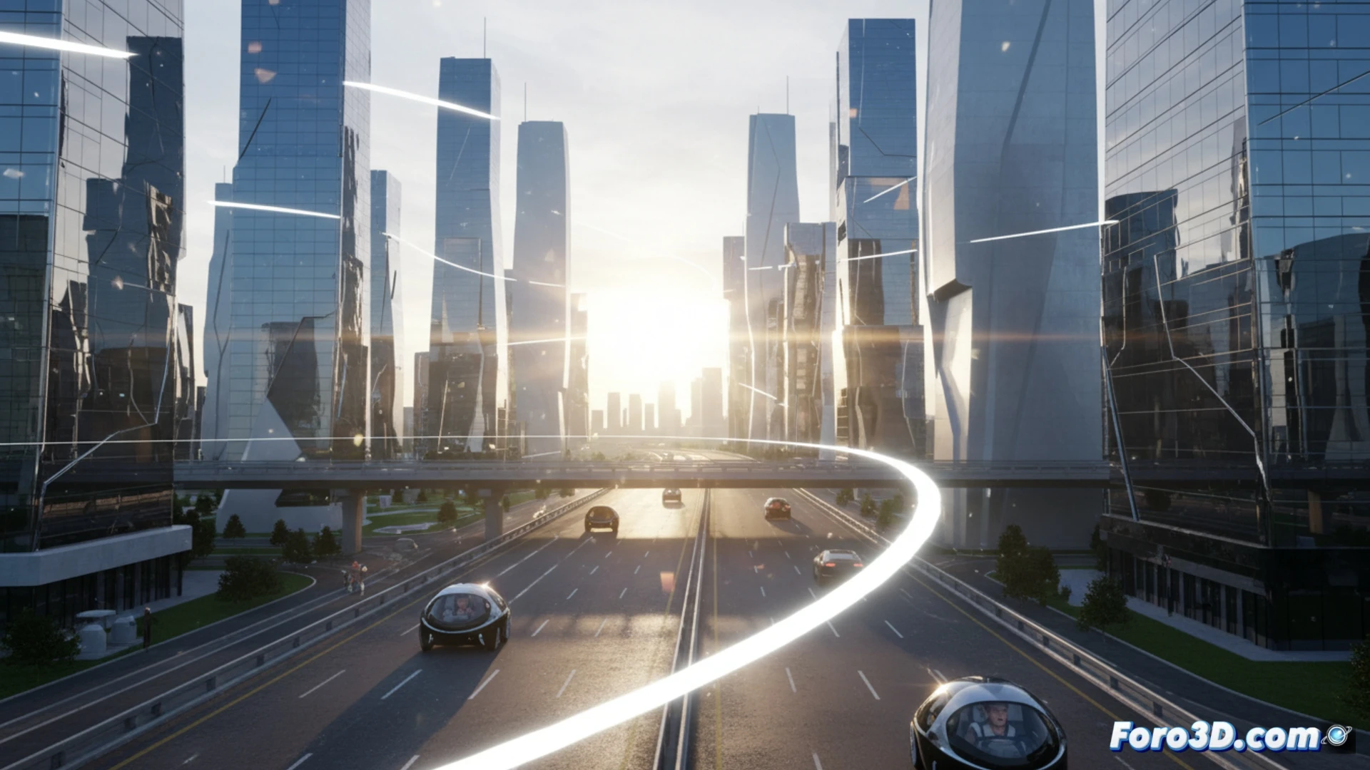 Simulación 3D del deslumbramiento solar en ciudad con edificios acristalados y reflectancia de materiales urbanos