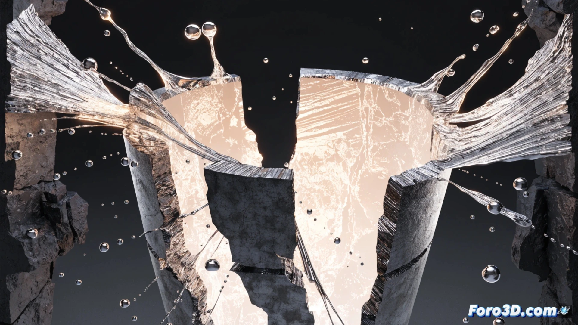 Simulación 3D de fallo por fatiga térmica en crisol con metal líquido fundido dispersándose