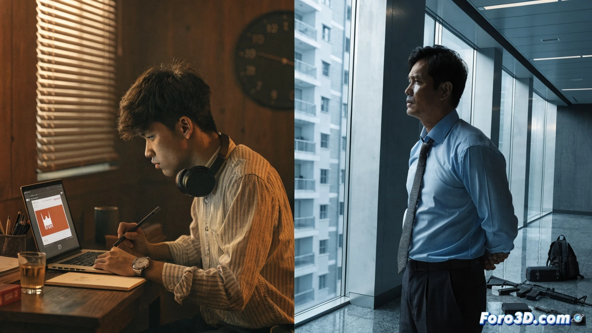 interior of a singaporean government cybersecurity monitoring center, two flat-panel screens displaying surveillance software with network nodes and threat indicators, a male analyst in a blue uniform pointing at a screen showing a radicalization flowchart with incel and pro-hamas symbols, a second screen with a digital map of singapore marked with security alerts, keyboard with glowing keys, dim ambient lighting from ceiling panels, photorealistic technical illustration, sharp focus on equipment and analyst hands, cool blue and grey color palette, cinematic security operations atmosphere