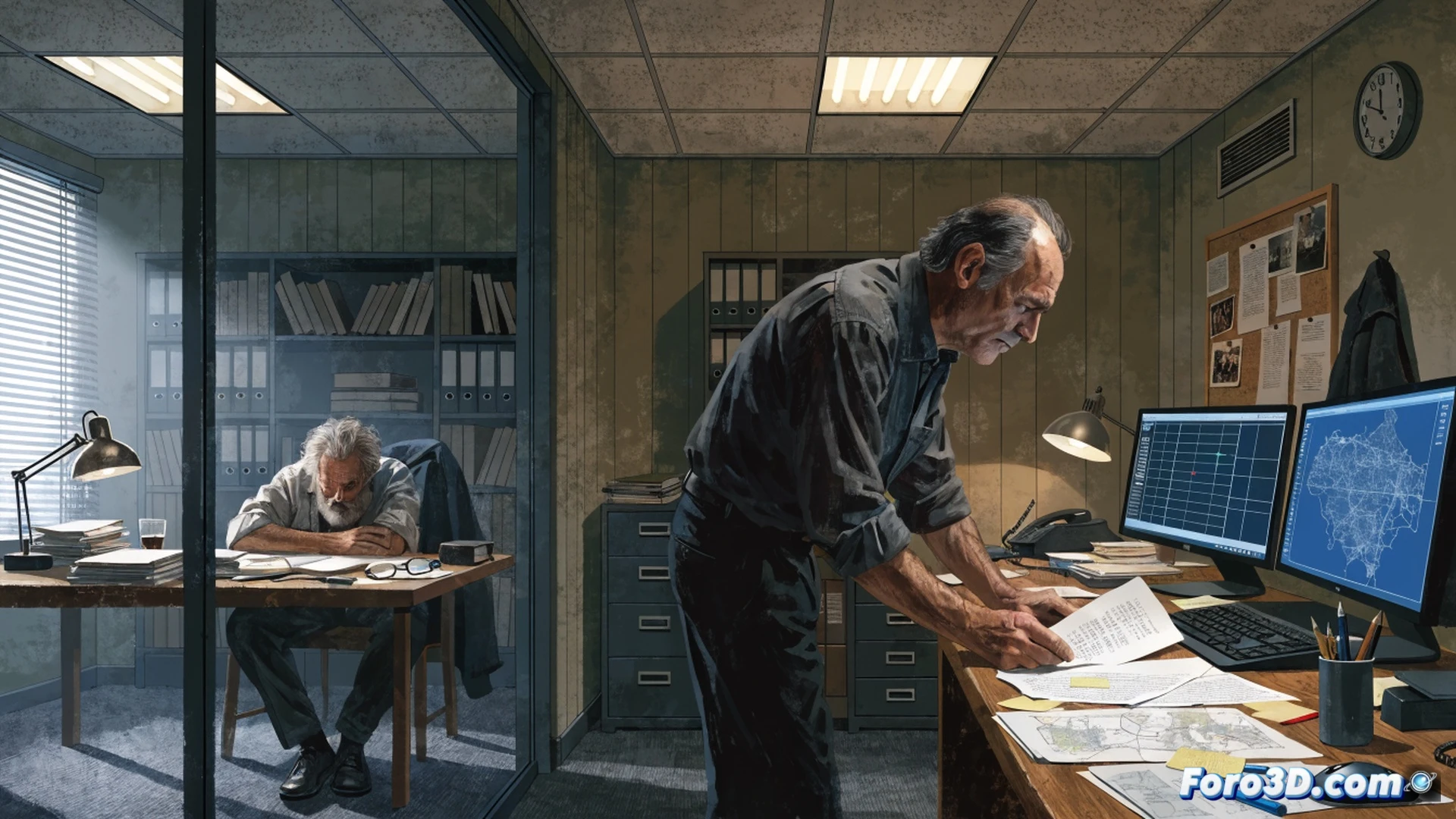 a disheveled man in a rumpled suit running frantically down a rainy London alley, chasing a silhouette that dissolves into a brick wall, his tie flapping and glasses askew, a broken earpiece dangling from his ear, a discarded coffee cup and scattered papers at his feet, a rusted drainpipe leaking water, a single CCTV camera with a cracked lens pointing at the wrong direction, cinematic photorealistic style, dim streetlamp casting long shadows, rain-slicked cobblestones, moody blue-grey color palette, motion blur on the runner’s legs, extreme close-up on his panicked face, gritty espionage atmosphere, technical detail on the faulty surveillance equipment