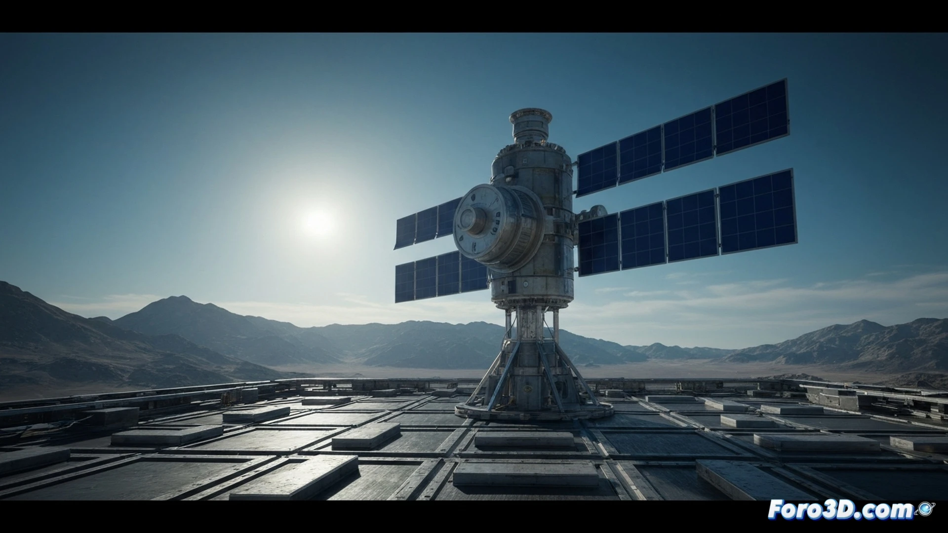 astronauta en traje espacial operando un dispositivo cilíndrico de unión atómica frente a un panel de satélite dañado, dos placas metálicas pulidas juntándose en el vacío sin chispas ni calor, superficie del panel con grietas visibles siendo reparadas, herramientas de precisión flotando cerca, interfaz holográfica mostrando datos de adhesión molecular, estrellas y Tierra al fondo, estilo cinematic engineering visualization, iluminación suave de sol espacial, texturas metálicas reflectantes, ultra-detallado, photorealistic technical render