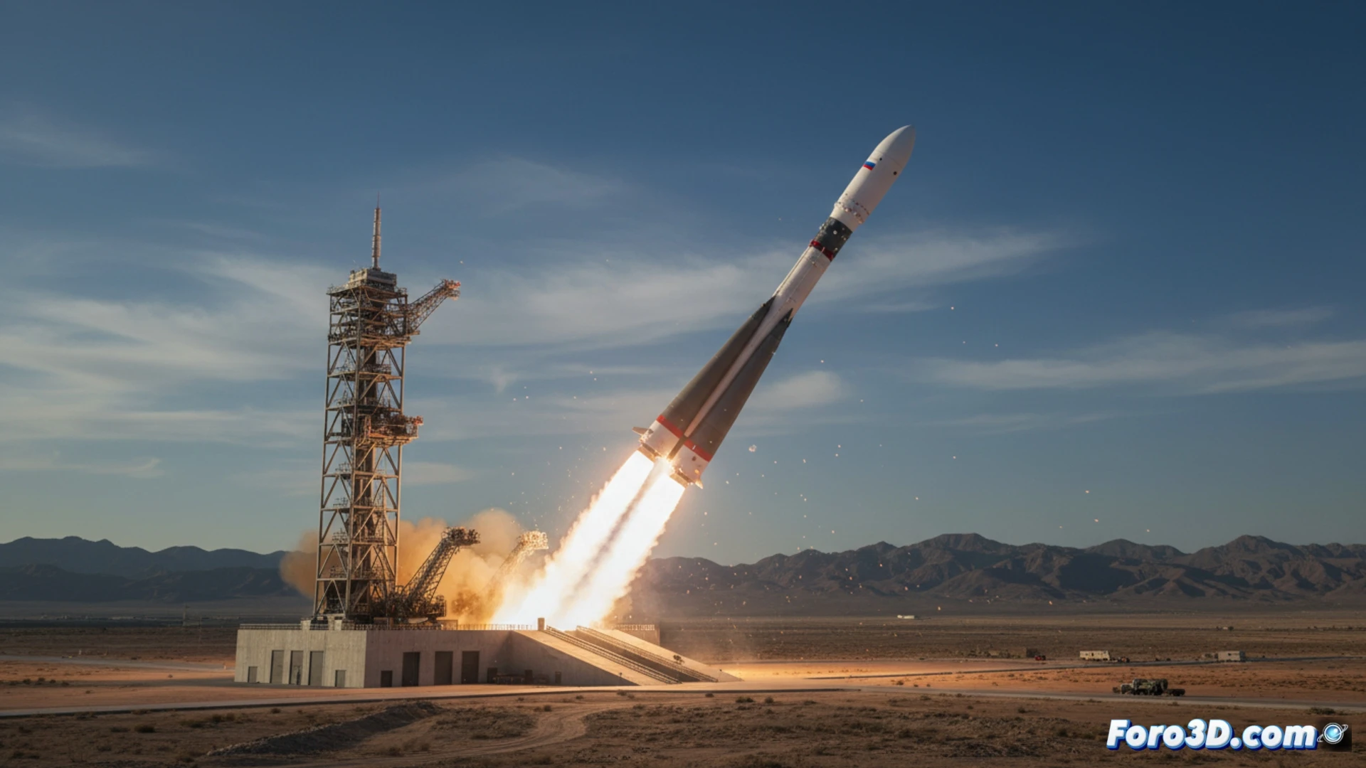 Soyuz-5 rocket standing on launch pad at dawn, engineers in white suits inspecting exposed engine nozzles with flashlights, highlighted weak points on metallic surface showing micro-cracks and thermal stress marks, laptop displaying 3D simulation of structural modifications for 2027, tools and blueprints scattered on platform, dramatic low-angle shot, cinematic engineering visualization, photorealistic metallic textures, steam venting from fueling systems, cold blue industrial lighting contrasting with warm sunrise glow, ultra-detailed mechanical joints and wiring