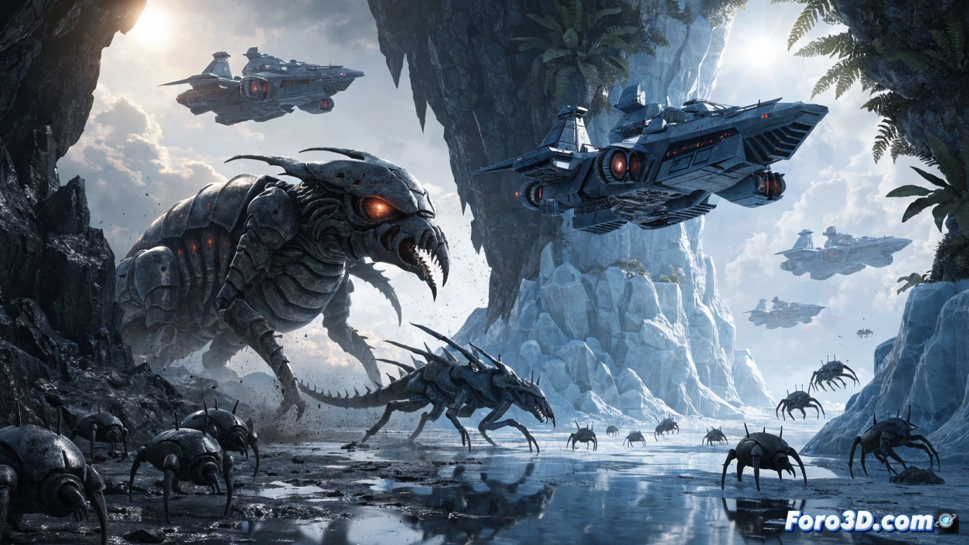 StarCraft 2 gameplay scene, eight worker probes mining at a base instead of twelve, two idle command centers showing slower early expansion, a Terran player constructing a bunker while Zerglings approach, base layout appears more spread out with fewer mineral patches active, cinematic real-time strategy visualization, desaturated blue and orange lighting, top-down isometric angle, photorealistic render with glowing unit selection highlights, motion blur on moving SCVs, dramatic contrast between empty supply depots and packed defensive structures, ultra-detailed mechanical textures on buildings, technical game illustration
