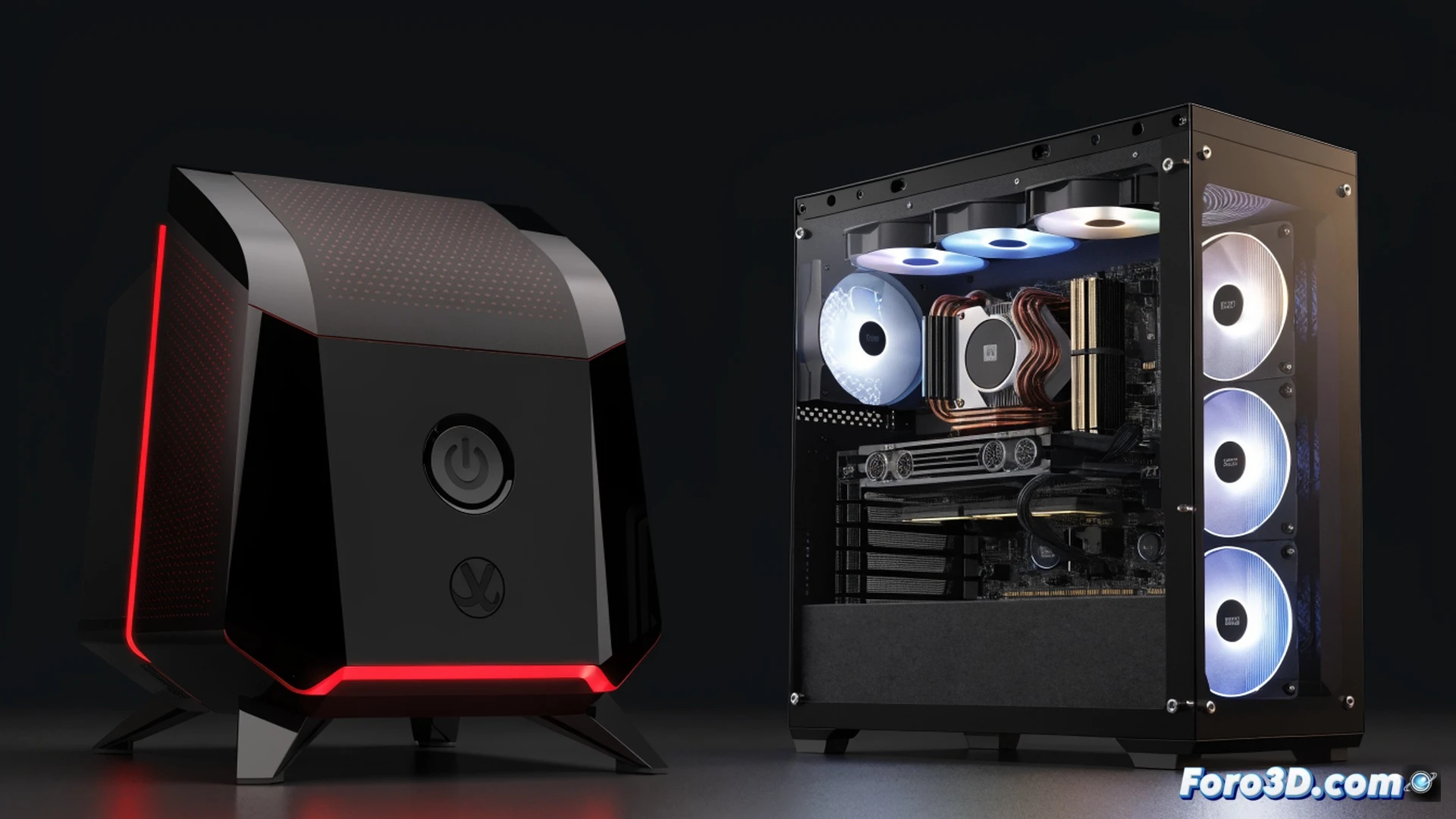 Gaming PC motherboard being installed into an open tempered glass case, a Steam Machine console sitting unused on the same desk, screwdriver and thermal paste tube beside the motherboard, gamer’s hands actively mounting a CPU cooler while a monitor displays game benchmark graphs, contrasting build-your-own versus prebuilt, photorealistic technical illustration, bright workshop lighting, metallic reflections, precise tool placement, detailed circuit traces, crisp shadows, cinematic depth of field
