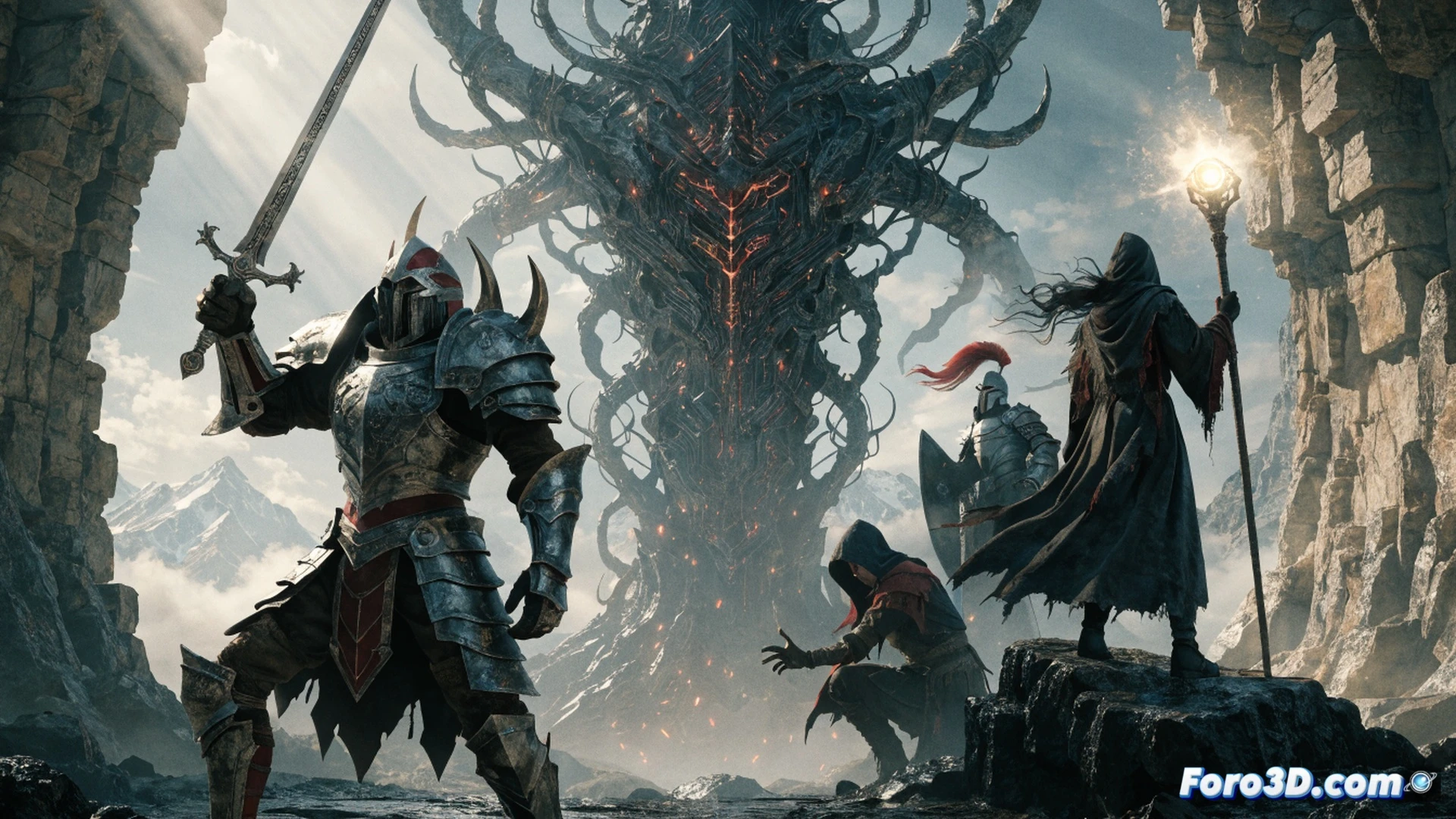 medieval blacksmith forging a glowing metal tear on an anvil, sparks flying from hammer impact, three act storyline scroll unfurling beside the forge, cooperative hero silhouettes emerging from smoke, upgrade system gears and runes floating in midair, early access countdown clock melting like metal, demo version shattering into digital fragments, cinematic fantasy illustration, dramatic forge fire lighting, photorealistic metal texture, particle effects for sparks and smoke, heroic composition with dynamic action