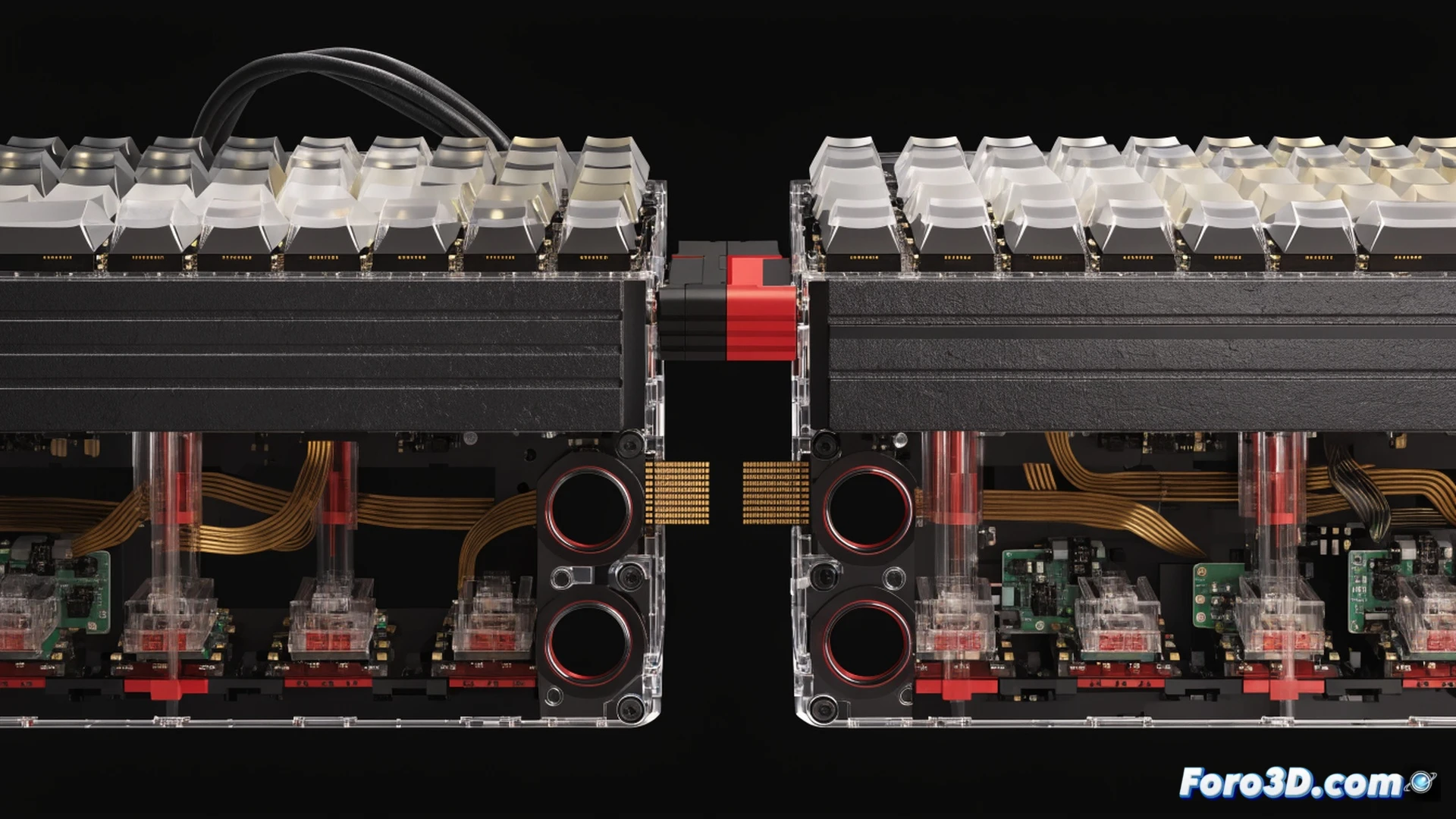 close-up macro shot of modular mechanical keyboard assembly process, bare PCB board with hot-swap sockets visible, user inserting a custom mechanical switch using a switch puller tool, scattered spare switches in various colors and stem types on desk, RGB lighting glowing through transparent switch housings, technical engineering visualization, clean white desk background, metallic tweezers nearby, precise hand movement demonstrating switch replacement action, photorealistic product render, dramatic side lighting highlighting tactile details of gold-plated contacts and copper traces, ultra-detailed texture of plastic switch housings, depth of field blurring background clutter