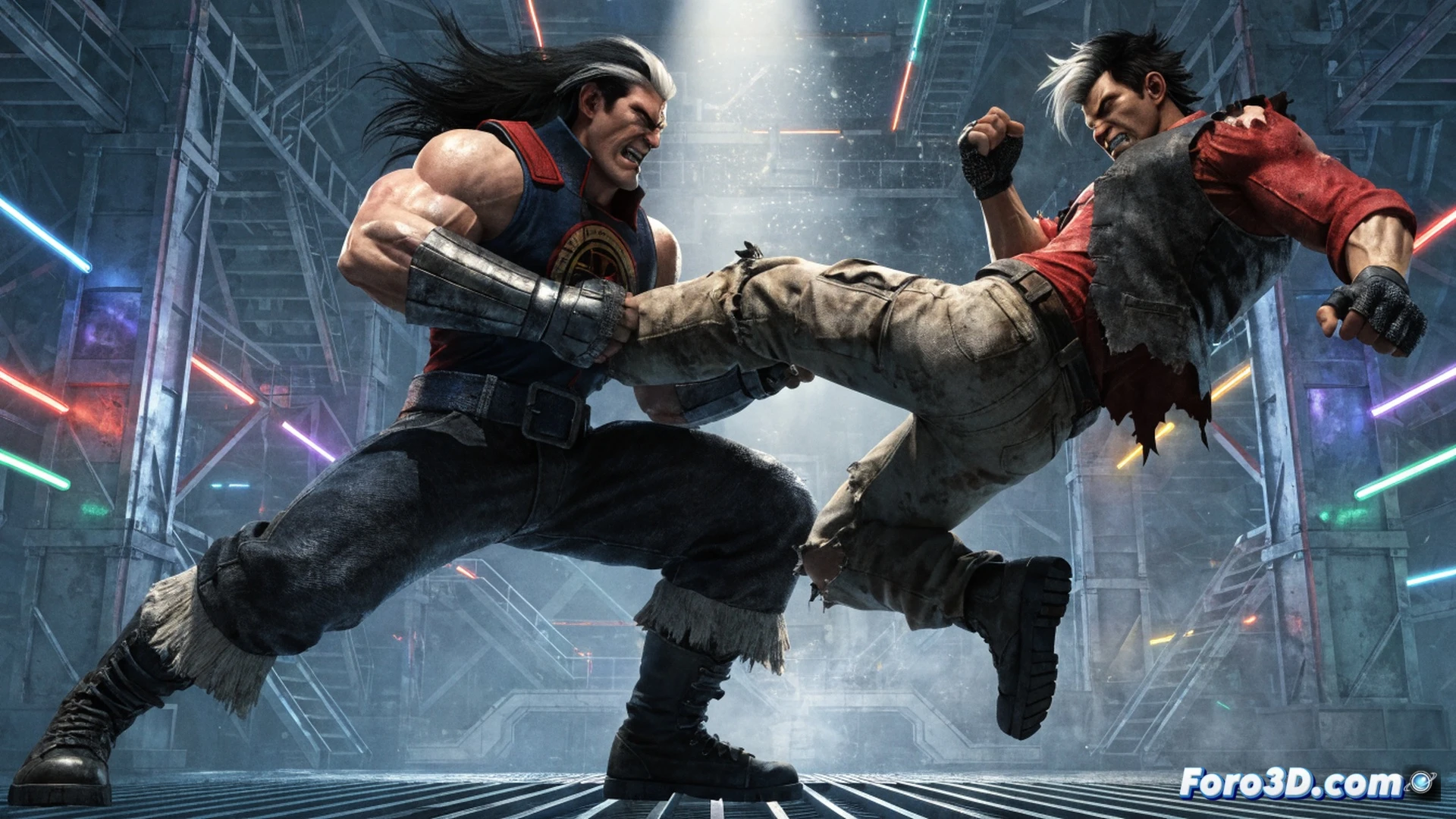 retro arcade fighting game revival scene, classic CRT monitor displaying pixelated Kazuya vs Paul battle, vintage arcade cabinet with worn joystick and glowing buttons, modern console hardware beside it with controller connected, 1994 game cartridge being inserted into retro adapter device, dust particles floating in dramatic spotlight, nostalgic neon glow from screen reflecting on glossy console surface, cinematic technical illustration with 90s arcade atmosphere, photorealistic render of gaming hardware transition era, action during intense final round, showing both original and online mode interfaces on split screen