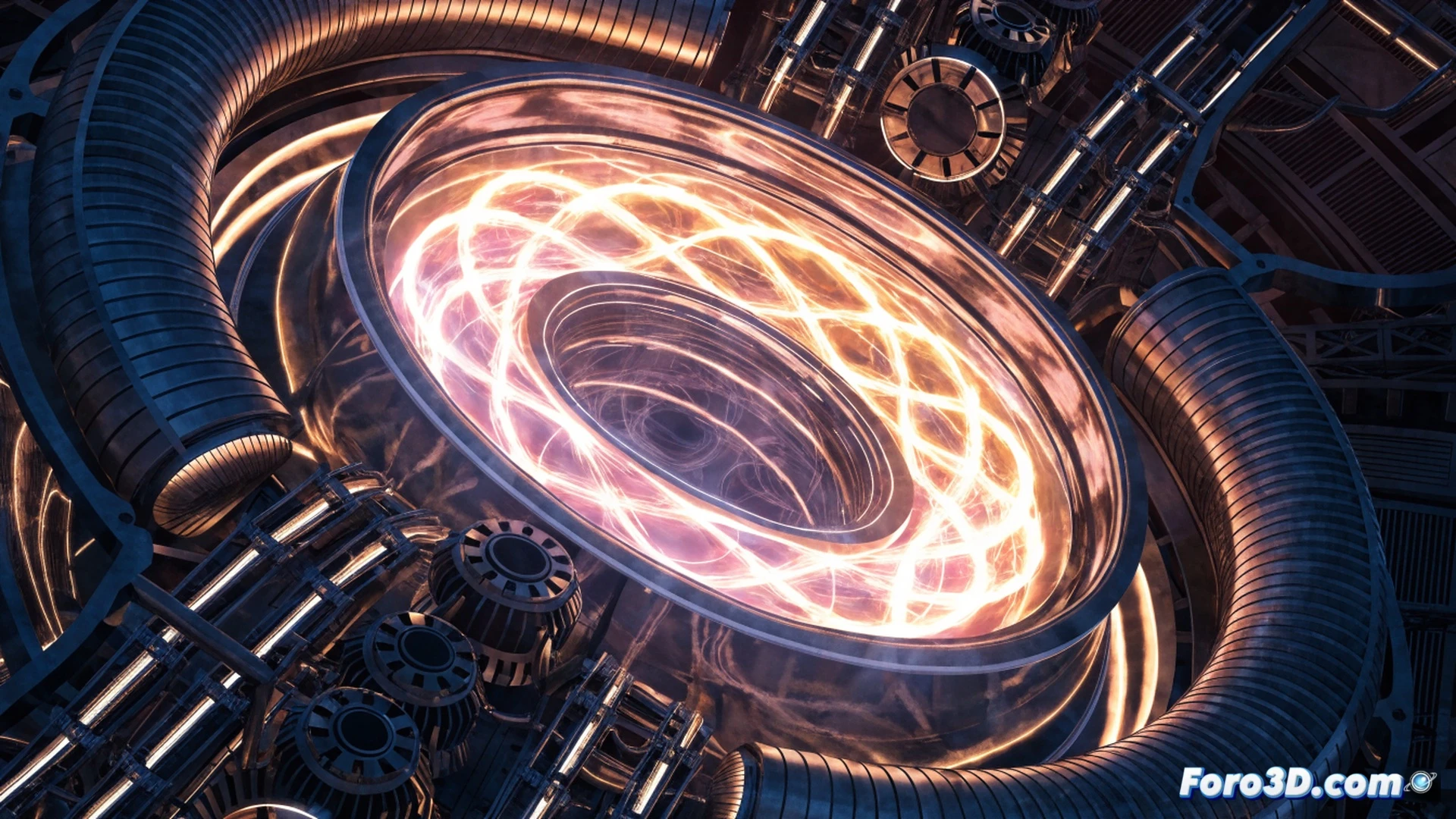 Texatron reactor core during high-voltage plasma test, magnetic confinement coils glowing blue-white, deuterium plasma ring suspended in center, diagnostic sensors mounted on chamber walls, engineers monitoring control panels with real-time fusion data graphs, low-radiation warning symbols on equipment, industrial clean room environment, metallic alloy chamber with visible cooling pipes, bright arc light from plasma reaction, technical illustration style, photorealistic engineering render, dramatic shadows and reflections, precise mechanical details, cinematic lighting