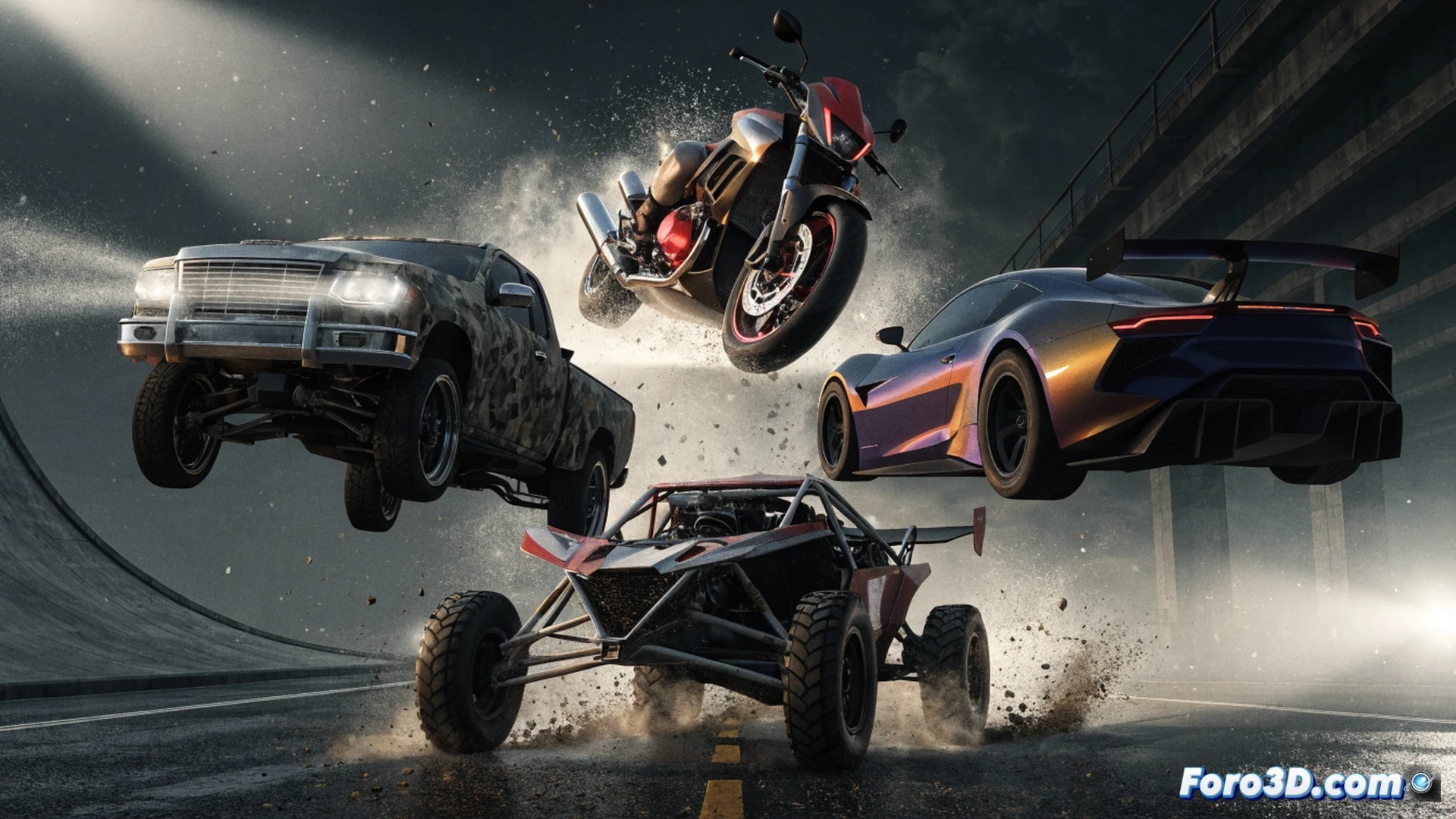 Open-world racing game map transitioning from three to four seasonal sections, virtual car speeding through a summer zone while autumn and winter biomes appear ahead, digital calendar interface showing quarterly updates with July highlighted, glowing event markers and sponsor logos multiplying across the terrain, cinematic engineering visualization, motion blur on tire treads and asphalt, neon blue data streams tracing route paths, ultra-detailed car chassis with exposed engine components, photorealistic technical render, dramatic sunset lighting reflecting off metallic surfaces
