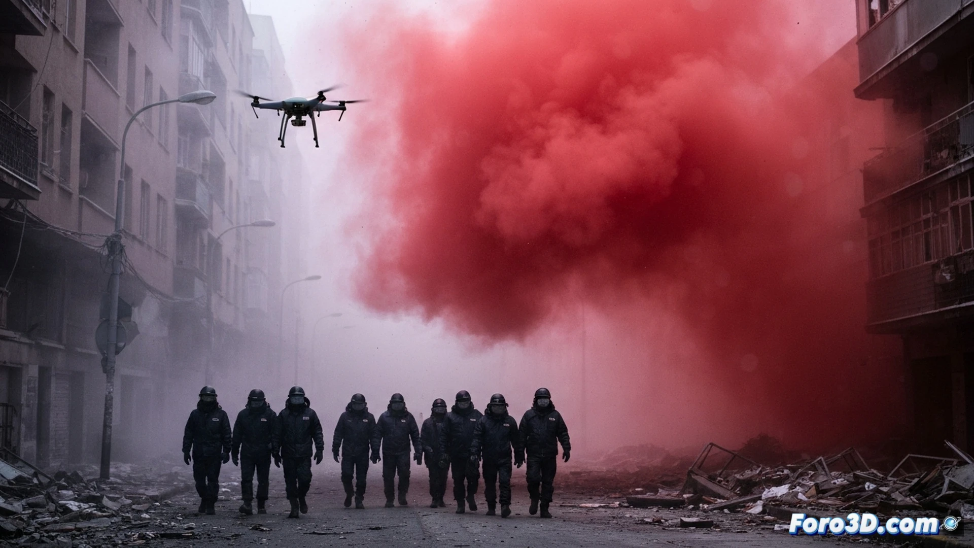 cinematic photorealistic scene of a futuristic city skyline shrouded in reddish-brown interstellar dust haze, skyscrapers fading into a gritty horizon, a massive urban air filtration system on a rooftop failing under abrasive particle assault, glowing red warning indicators on control panels, engineers in protective suits inspecting clogged HEPA filters and damaged turbine blades, cosmic dust particles visibly scraping metallic surfaces, sparks from friction between dust and ventilation ducts, dramatic low-angle industrial lighting, ultra-detailed mechanical wear, realistic particle trajectory trails, technical engineering visualization