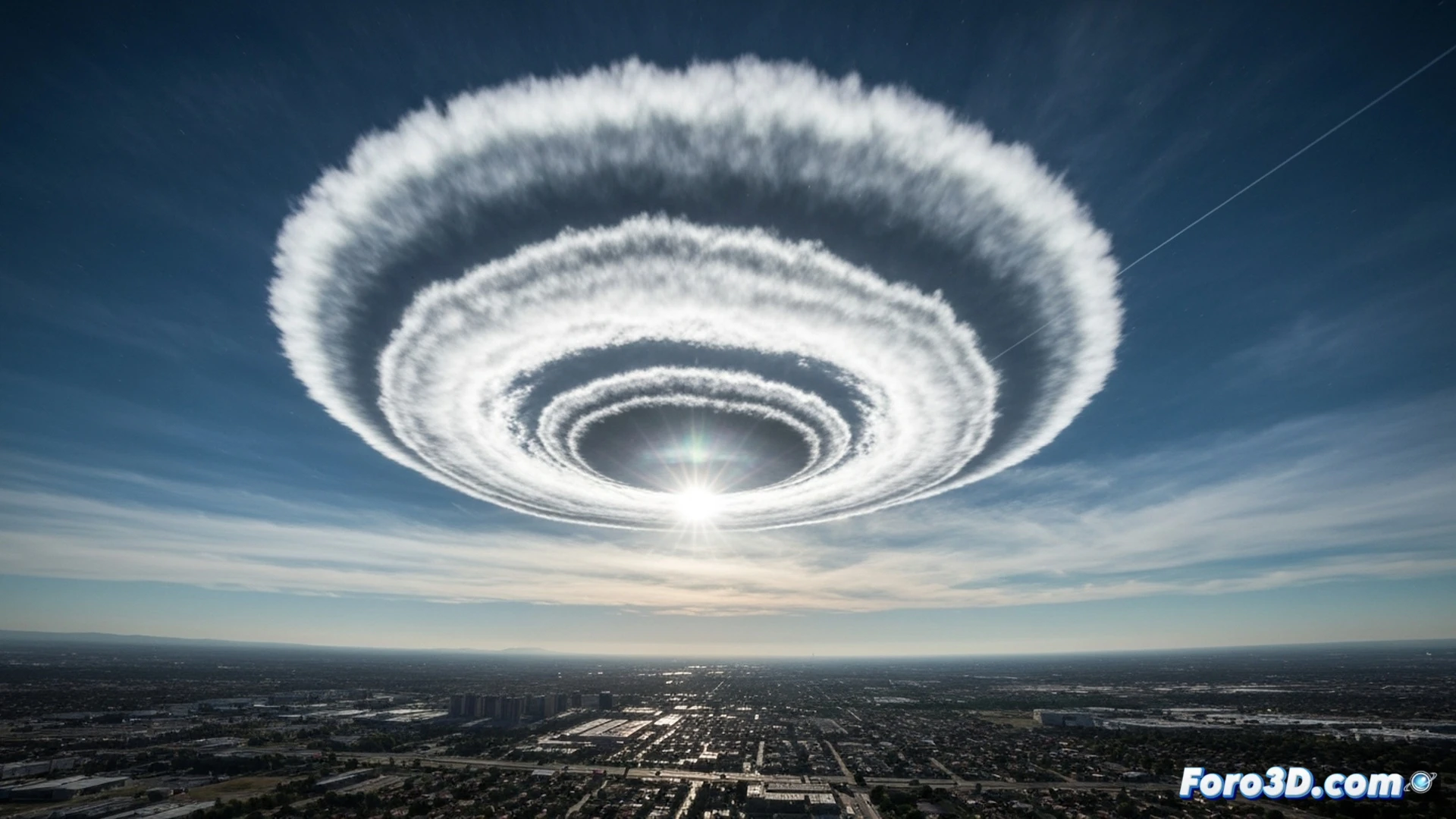 Eyección de masa coronal impactando la atmósfera terrestre, aurora boreal roja y verde sobre una ciudad nocturna similar a Sevilla, mientras satélites en órbita baja frenan bruscamente al chocar contra aire expandido térmicamente, mostrando paneles solares vibrando y antenas deformadas, proceso de sobrecarga ionosférica visible como ondas de plasma brillante, cinematic engineering visualization, atmósfera densa y caliente con gradientes de color, trayectorias de partículas solares iluminando el cielo, hardware satelital detallado con circuitos expuestos, photorealistic technical render, iluminación dramática de tormenta espacial