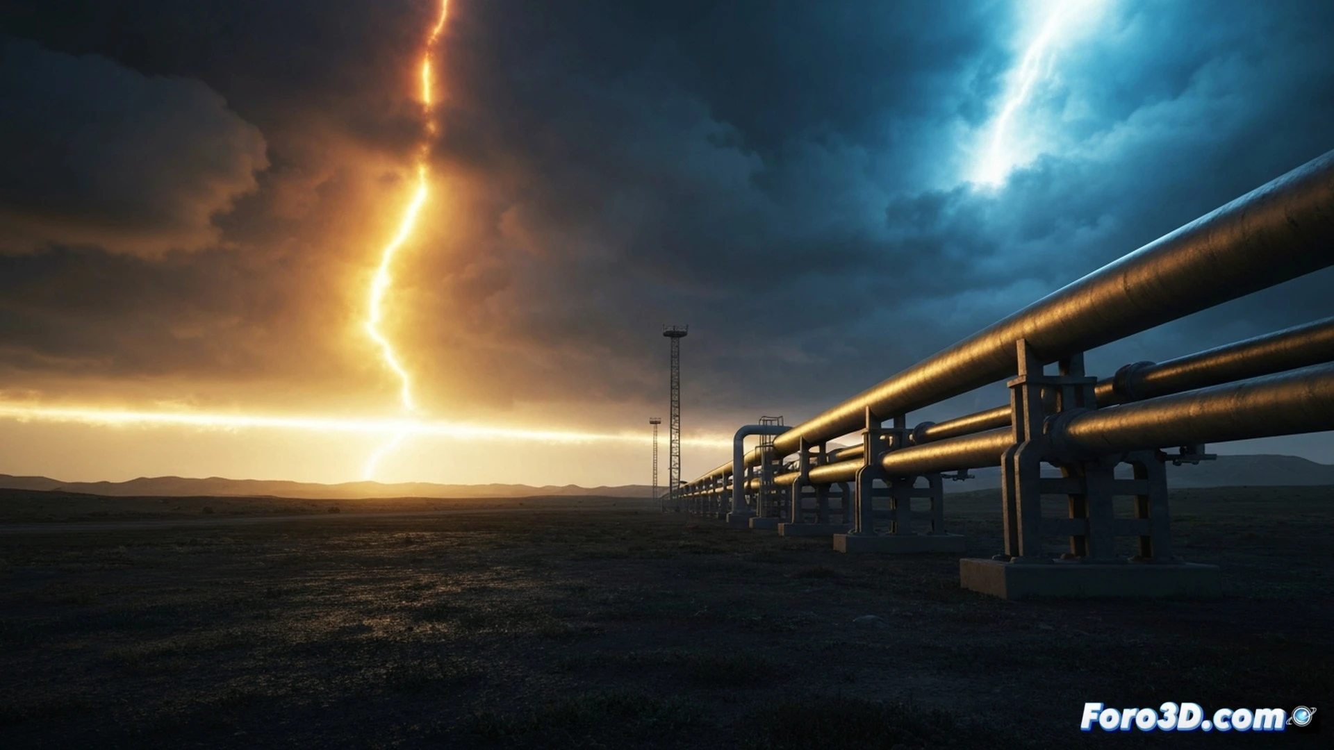 Photorealistic engineering visualization of buried metal pipelines corroding underground during a solar storm, glowing geomagnetic induced currents traveling through soil and pipe surfaces like electric veins, corrosion pits forming on steel pipe walls while soil particles react chemically, cross-section view showing pipe interior with water flowing, above ground faint aurora borealis visible through thin soil layer, dramatic subsurface lighting with electric blue and orange corrosion highlights, ultra-detailed metallic textures, cinematic depth of field, technical illustration style, industrial hazard atmosphere