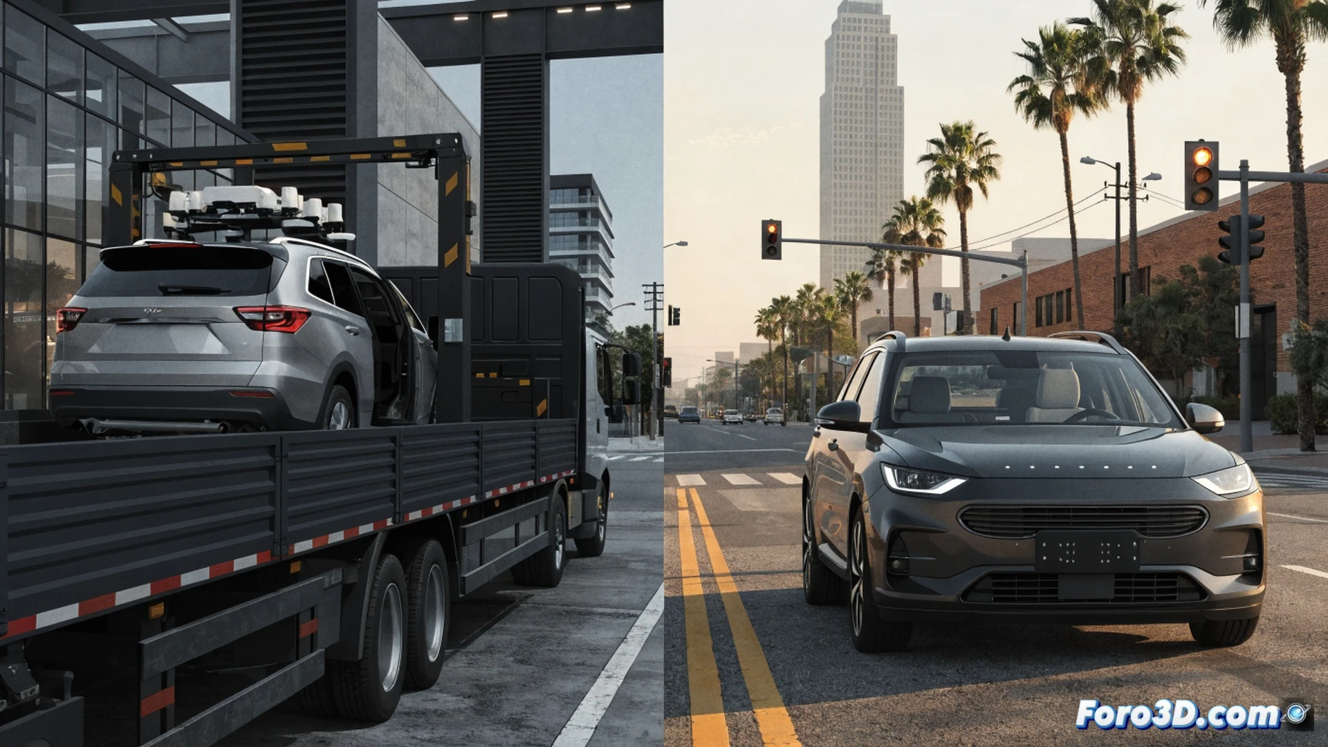 Autonomous ride-hailing vehicles being separated in a Phoenix desert parking lot, Waymo self-driving fleet cars pulling away from Uber-branded vehicles while digital connection lines between them break apart, glowing red disconnection symbols appearing on a central control interface, empty city streets in background, cinematic engineering visualization, photorealistic technical render, dramatic sunset lighting casting long shadows, metallic car bodies reflecting warm light, dashboard screens showing route cancellation, motion blur on departing vehicles, dust particles swirling around tires, ultra-detailed mechanical components visible through windows, high-contrast industrial atmosphere