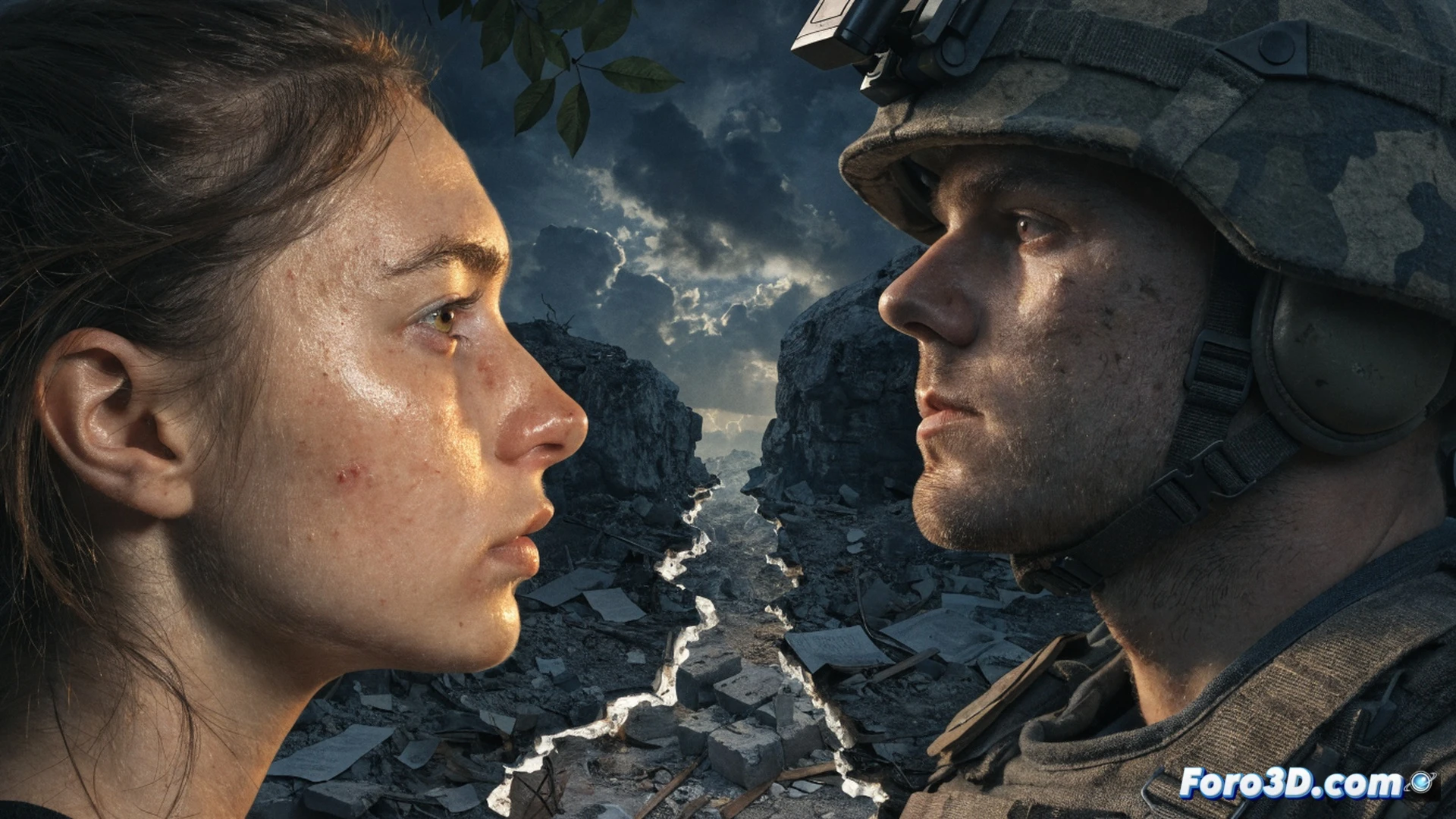 Cinematic scene of a cracked wooden table splitting between two hands reaching for a military aid package, one hand holding a faded Volyn-era map, the other gripping a modern artillery shell, broken historical documents and EU flag pins scattered among rusted gears and circuit boards, cold blue light from a laptop screen showing a frozen financial aid transfer, shattered glass reflecting Polish and Ukrainian flags, dramatic chiaroscuro lighting, photorealistic technical illustration, mechanical tension visible in frayed wires and bent metal, ultra-detailed textures of worn wood and corroded steel