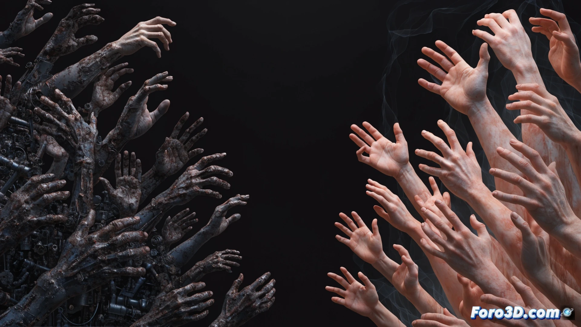 photorealistic technical illustration of a Swiss hospital construction site, foreign workers in safety vests installing medical equipment while a robotic assembly arm holds a concrete block, empty hospital beds visible through unfinished walls, contrast between automated machinery and human labor, hands wearing work gloves connecting cables to a heart monitor, no visible faces, industrial LED lighting casting sharp shadows, dust particles suspended in air, hyper-detailed textures of steel beams and fresh concrete, cinematic composition emphasizing mechanical precision versus human presence, engineering visualization style