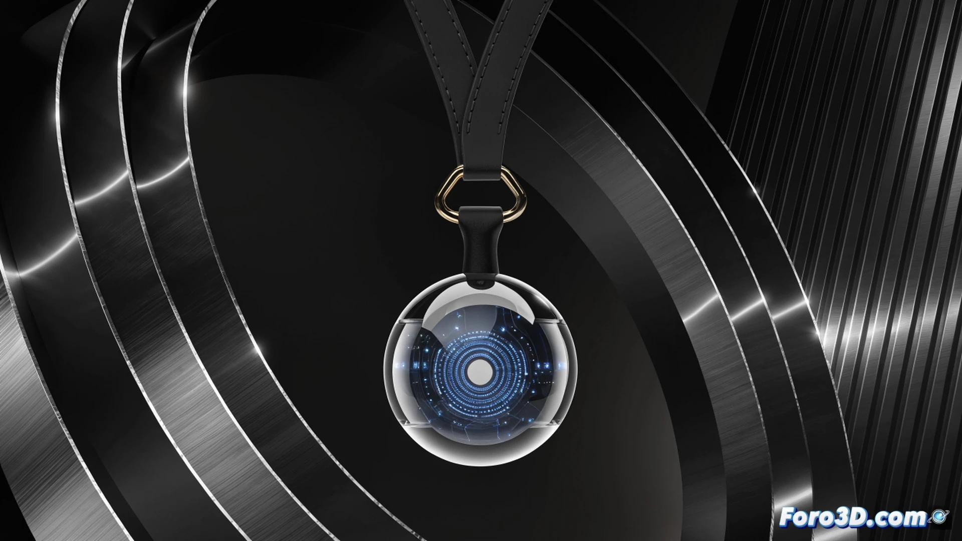 Close-up shot of a person wearing a sleek metallic pendant on a chain, the device glowing with a soft blue LED while displaying real-time UV index on a small digital screen, a smartphone held nearby showing a companion app interface with sunscreen alert notification, sunlight casting sharp shadows on skin, cinematic product photography, photorealistic render, polished metal texture, dynamic natural lighting, shallow depth of field, technical jewelry detail, minimalist lifestyle scene
