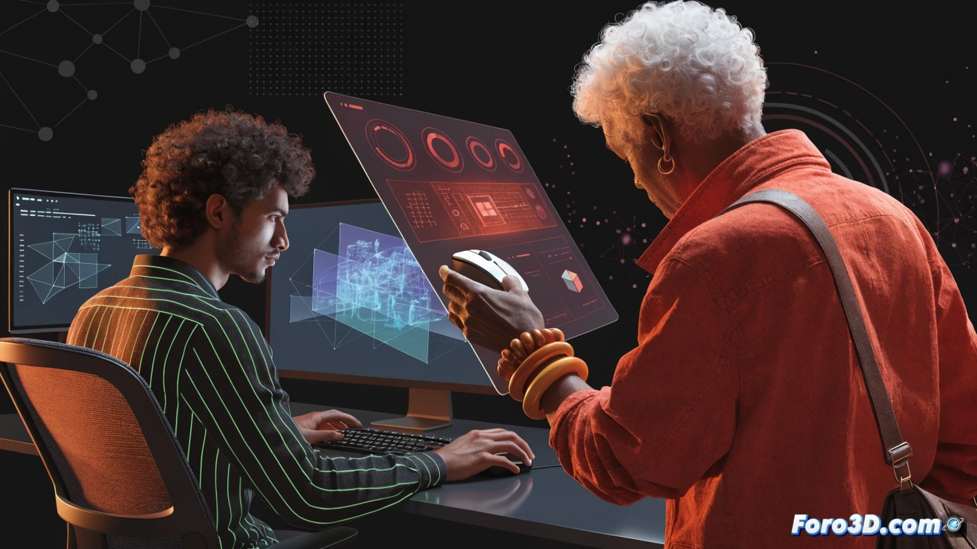 game developer workstation at night, monitor showing code editor with inverted mouse axis function highlighted, single mouse icon floating above keyboard with rotation arrows around it, coffee cup with steam, headphones on desk, angry email notification on secondary screen, technical illustration style, dark moody lighting, focused dramatic spotlight on the mouse and keyboard, photorealistic render, ultra-detailed cable management, subtle screen glow on developer's empty chair, single user profile icon glowing faintly in corner of main monitor