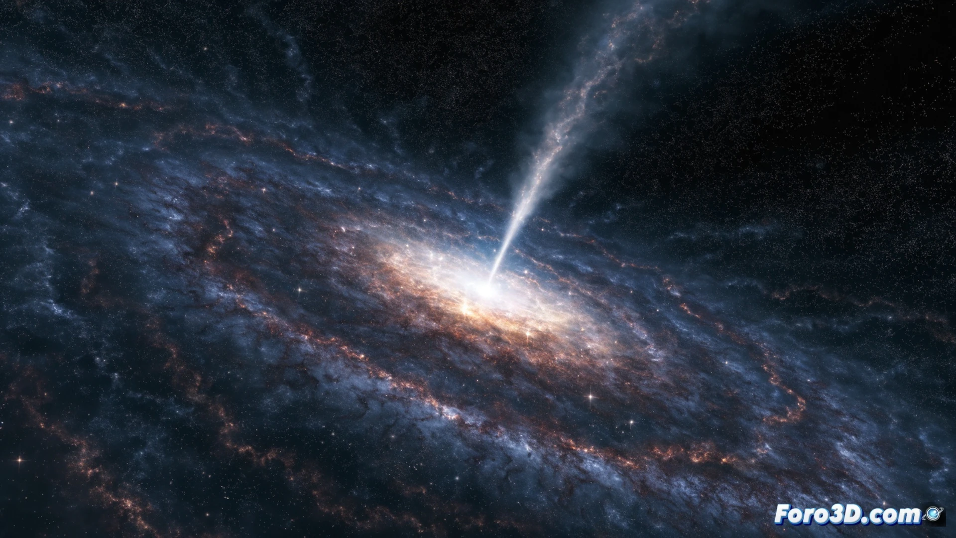 galactic-scale neutrino beam erupting from distant galaxy Shadow Blaster, high-energy particles streaming across cosmic void at 11 billion light-years, faint blue spiral arms distorted by relativistic jets, neutrino trajectories shown as translucent glowing streaks piercing through dark matter halo, technical astrophysics visualization, cinematic deep space render, particle detector array silhouette in foreground, realistic gravitational lensing effects, dramatic cosmic lighting, ultra-detailed galaxy structure, photorealistic scientific illustration