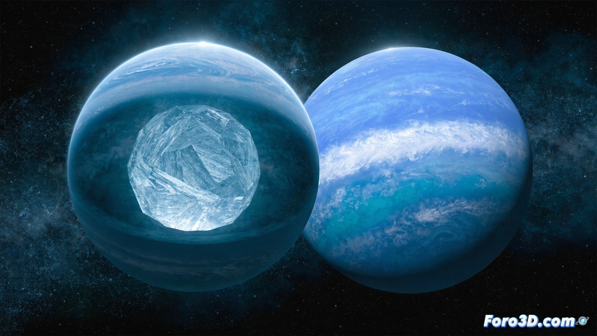 Urano seccionado verticalmente mostrando su estructura interna helada, capas atmosféricas de metano en tonos azules profundos, núcleo blanco brillante de hielo rodeado por manto rocoso fracturado, moléculas de monóxido de carbono ascendiendo desde el centro durante análisis espectroscópico, rayos de luz ultravioleta penetrando la atmósfera superior, partículas de hielo cristalino girando en espiral hacia el núcleo, estilo ilustración técnica fotorrealista, iluminación dramática con contrastes de azul cobalto y blanco níveo, texturas de hielo fracturado y roca porosa, visualización científica de alta precisión, sombras dinámicas resaltando la transición entre capas, representación cinemática de procesos geológicos internos