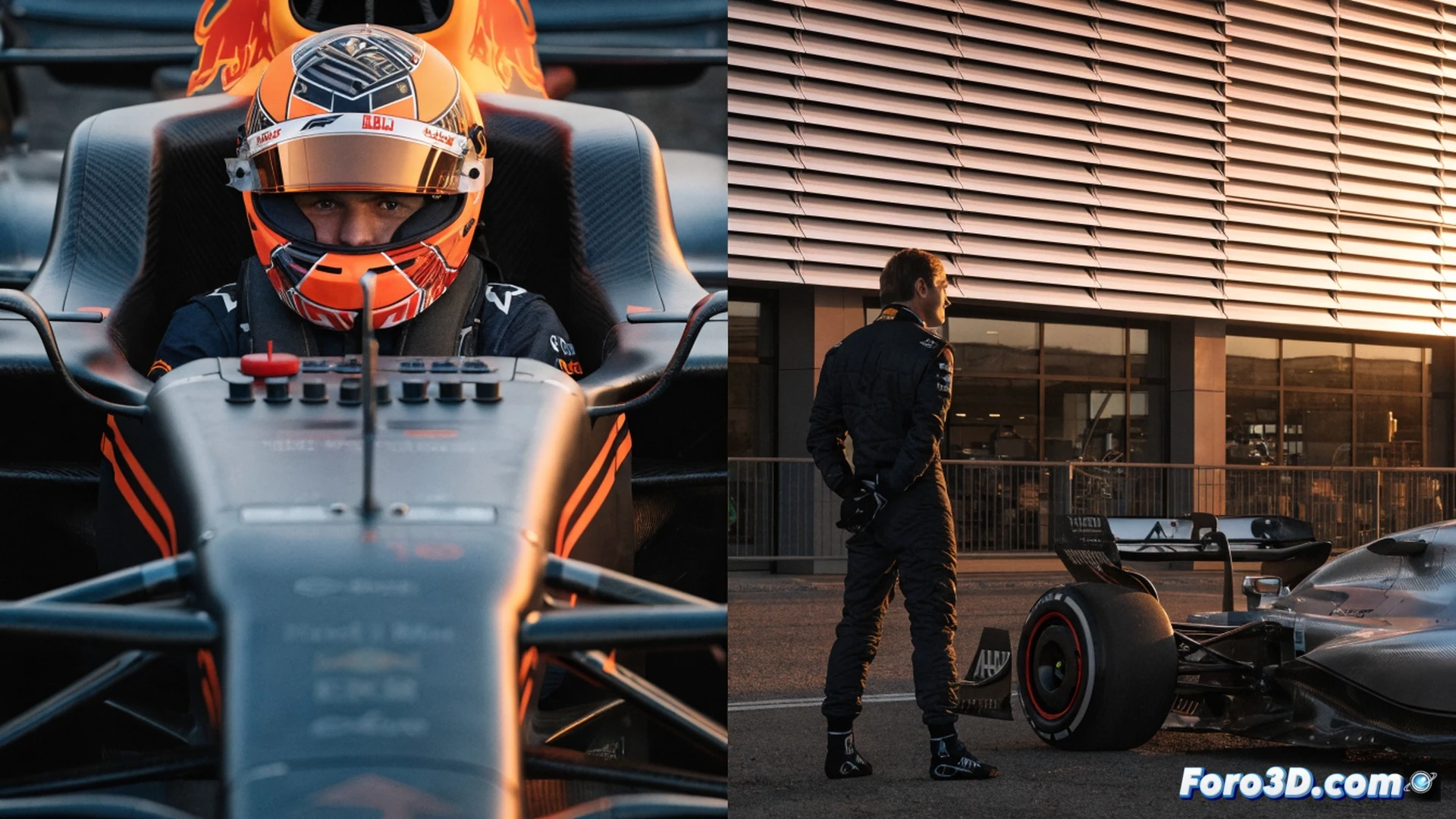 Red Bull pit crew scrambling mid-race chaos, RB21 rear wing being disassembled with pneumatic tools, carbon fiber fragments scattering, Verstappen helmet visor reflecting a countdown timer, Mercedes garage silhouette looming in background, cinematic engineering visualization, dramatic side lighting highlighting hydraulic cables and telemetry screens, smoke haze from tire lockup, photorealistic technical render