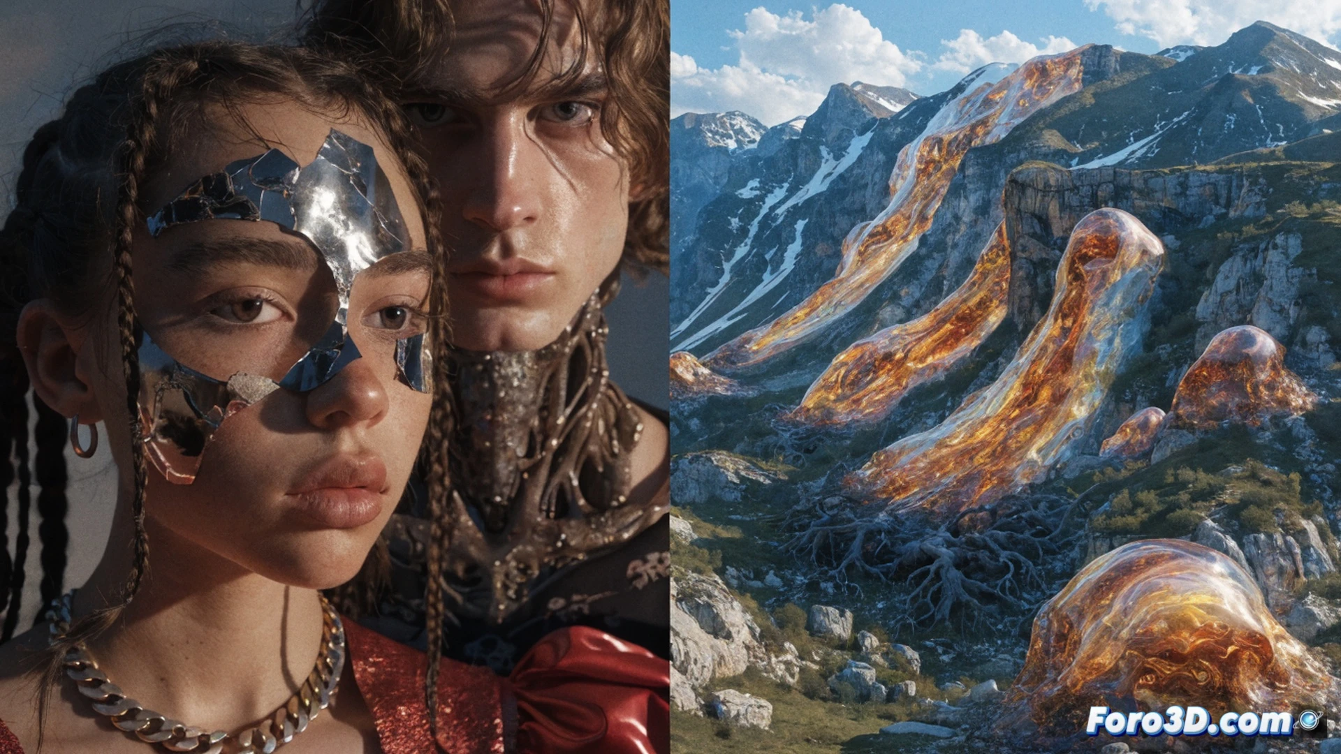 Ukrainian photographer Vic Bakin documenting war damage, young soldier portrait with fragmented skin texture blending into a cratered landscape, camera flash illuminating scars and torn fabric, drone shadow over ruined buildings, smoke rising from destroyed infrastructure, photorealistic cinematic style, dramatic chiaroscuro lighting, war photography equipment visible on ground, shattered glass reflecting altered terrain, human resilience shown through direct gaze, ultra-detailed skin pores and landscape debris, emotional tension in muted earth tones