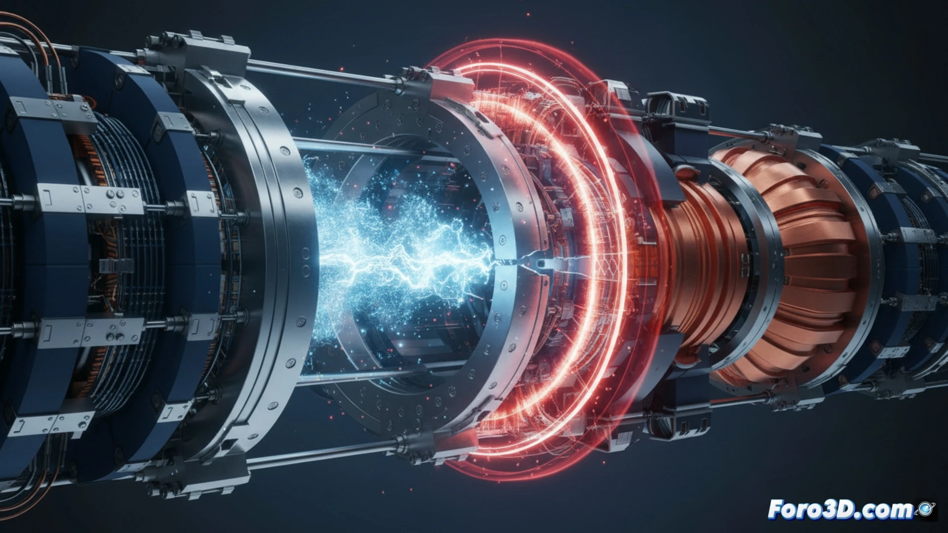 Modelo 3D de anillo de sincrotrón con falla en sistema de vacío y pérdida del haz de electrones