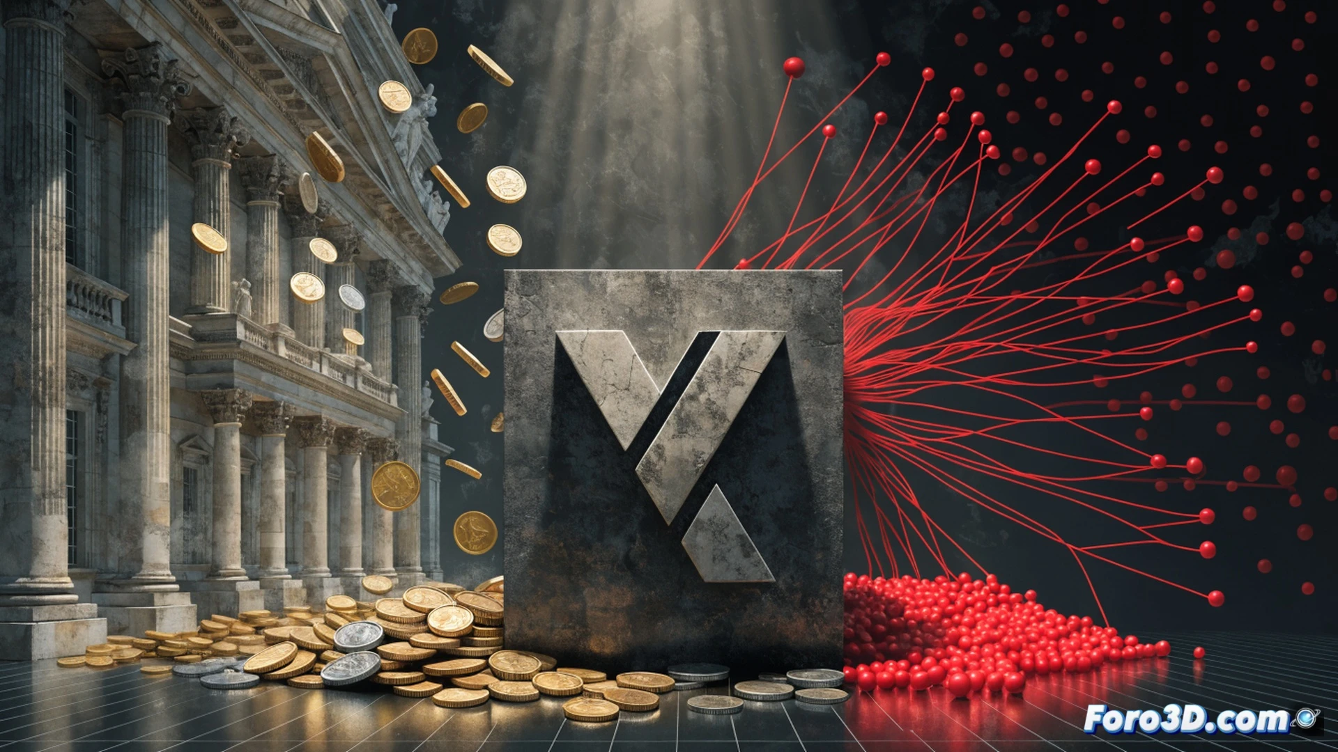photorealistic technical illustration of a large glass donation box filled with euro coins and bills, 74 percent marked by glowing red arrows pointing from a crowd of citizens into the box, while a smaller 26 percent section shows membership cards falling slowly, transparent box revealing a detailed interior with miniature travel suitcases and a small foundation building inside, cinematic lighting with dramatic shadows, ultra-detailed financial transaction visualization, realistic metal and glass reflections, dark bureaucratic office background, slow-motion particle effect showing money floating, engineering-style cutaway view